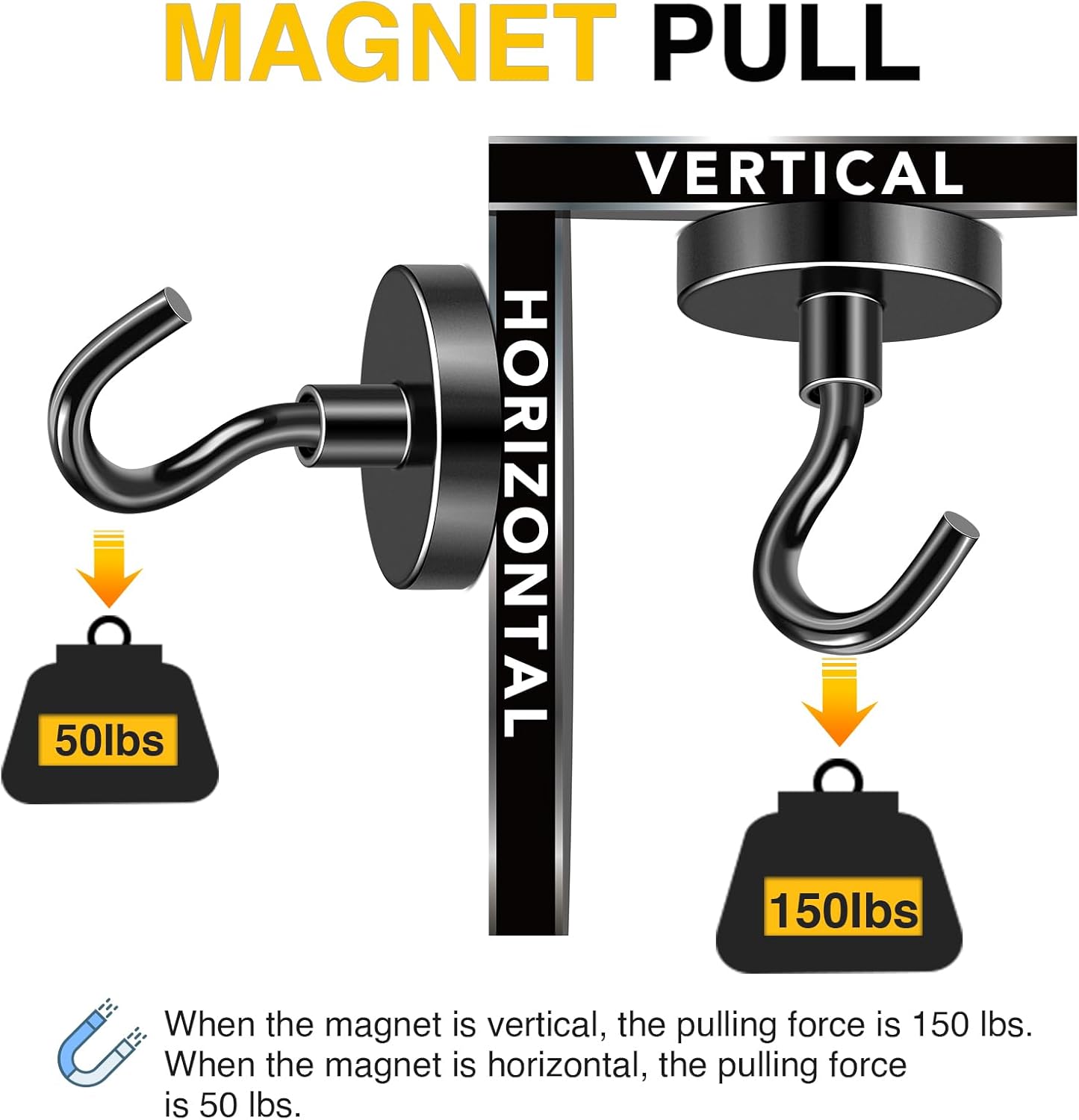 DIYMAG Black Magnetic Hooks, 150 LB Heavy Duty Strong Magnets with Hook, Rare Earth Neodymium Magnet for Hanging, Magnetics Hanger for Curtain, Home, Kitchen, Workplace, 6 Packs