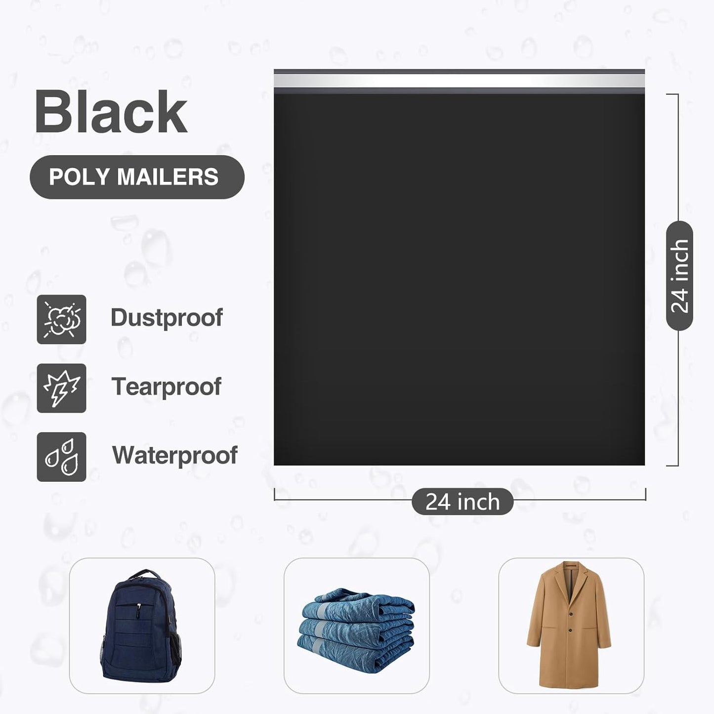 UCGOU Poly Mailers 24x24 Inch Black 50 Pack Extra Large Shipping Bags Strong Thick Mailing Envelopes Self Seal Adhesive Waterproof and Tear Proof Shipping Bags for Clothes