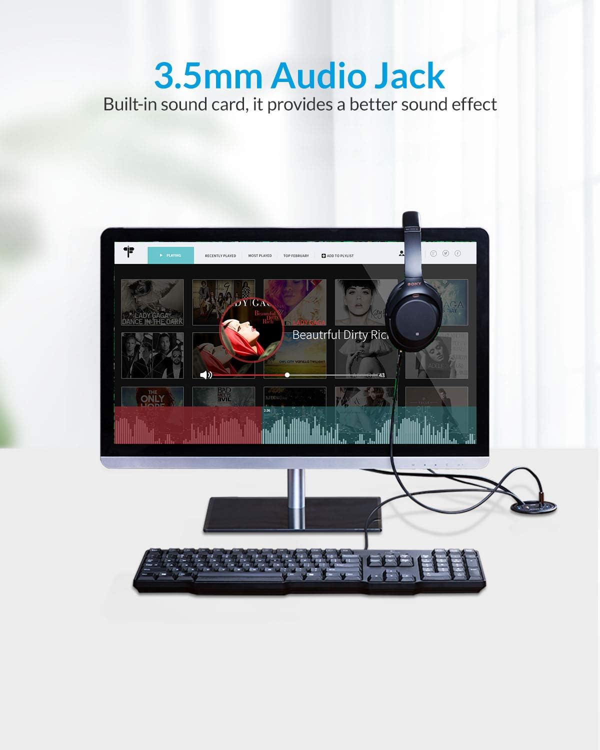 ORICO Desk Grommet USB 3.0 Hub with 2 Type-A 1 Type-C Port, Mic & Audio Jack, 4.9Ft Long Cord for Diameter 60mm Hole, Desktop Cable Organizer, Home Office PC Accessories