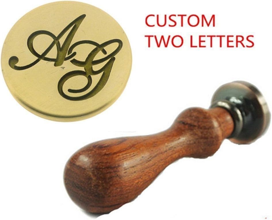 Vintage Customized Custom Two Letters Monogram Personalized Wax Seal Stamp Custom Your Design Letter Picture Logo Sealing Wax Seal Stamp Wedding Invitation Christmas Gift Wrap Card Seal Stamp Set