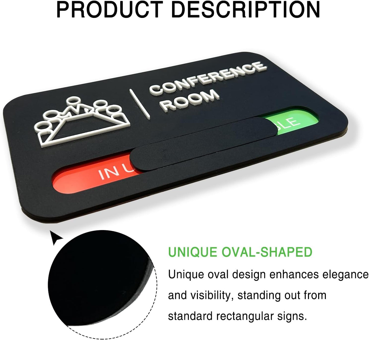 Acrylic Office Meeting Room Door Sign, 8.8 x 5.1 inches.Conference Room Signs, In use/Available Office Sign Black, Minimalist Style