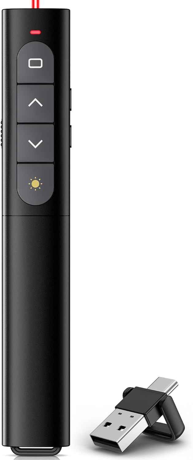 Wireless Presentation Clicker, Presentation Remote with Hyperlink & Volume Control PowerPoint Slide Advancer for Keynote/PPT/Mac/PC/Laptop