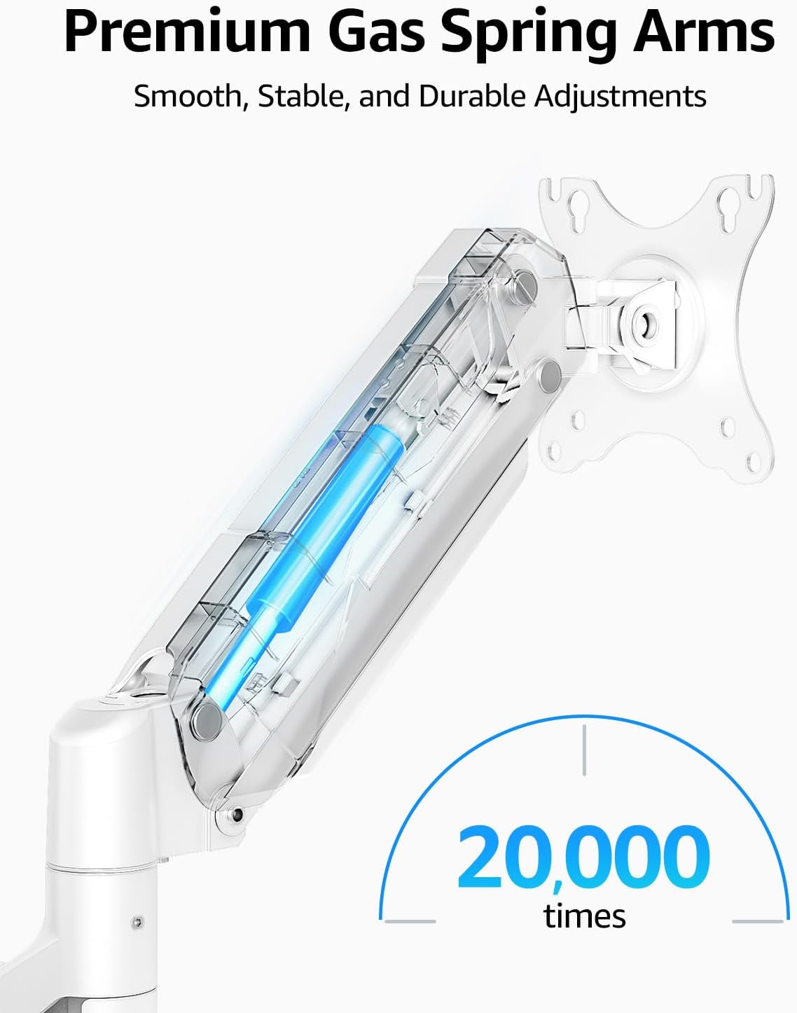 MOUNTUP Dual Monitor Stand for Desk, Pneumatic Monitor Arms for 2 Monitors Max 32 Inches, Height Adjustable Double Monitor Mount, VESA Mounts with C-Clamp & Grommet Base, Holds 4.4-17.6lbs, White