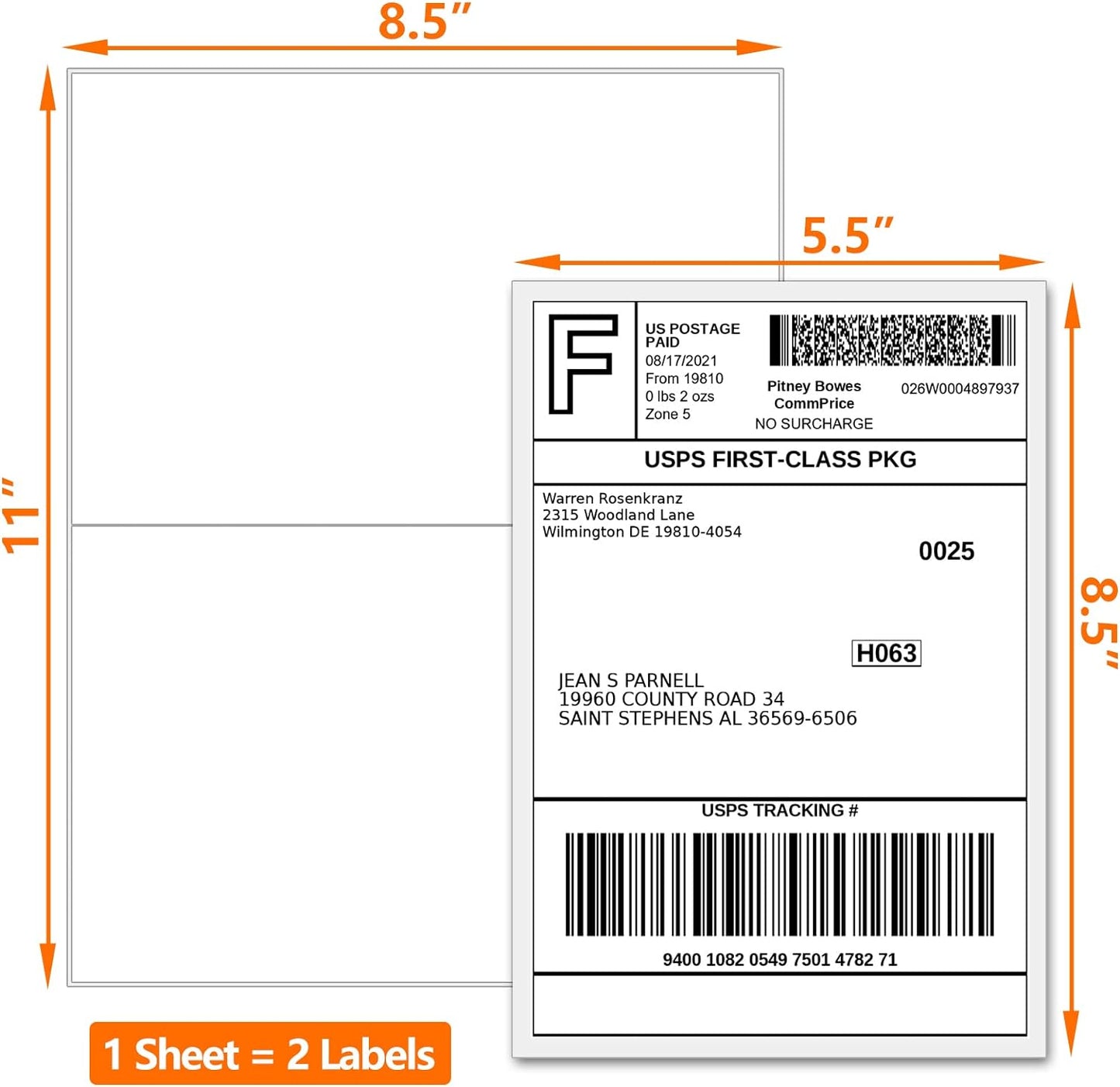 5000 Half Sheet Shipping Labels for Laser/Inkjet Printers - 5-1/2" X 8-1/2" Blank White Labels
