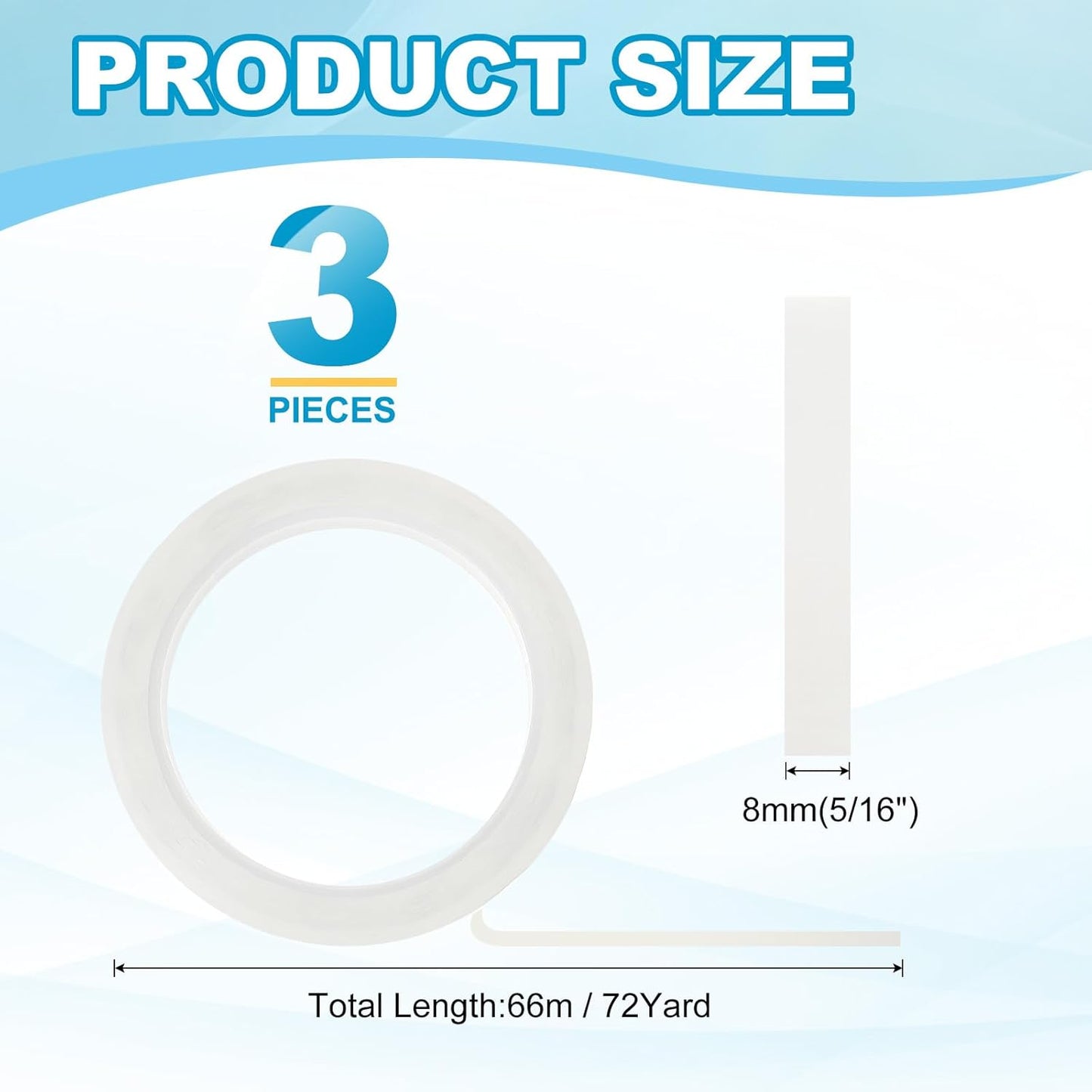 MECCANIXITY Whiteboard Tape 5/16" x 72 Yard Pinstripe Graphic Chart Line Grid Marking Tapes for Classroom Office Dry Erase Board Art, Clear, Pack of 3