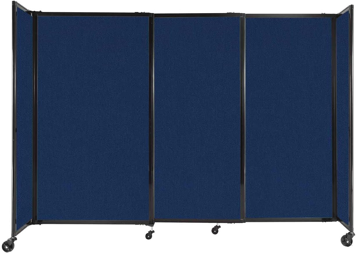 Versare Straightwall Sliding Portable Wall Partition | Freestanding Office Dividers | Locking Wheels | Temporary Room Separator | 7'2'' Wide x 5' Tall Navy Blue Fabric Panels