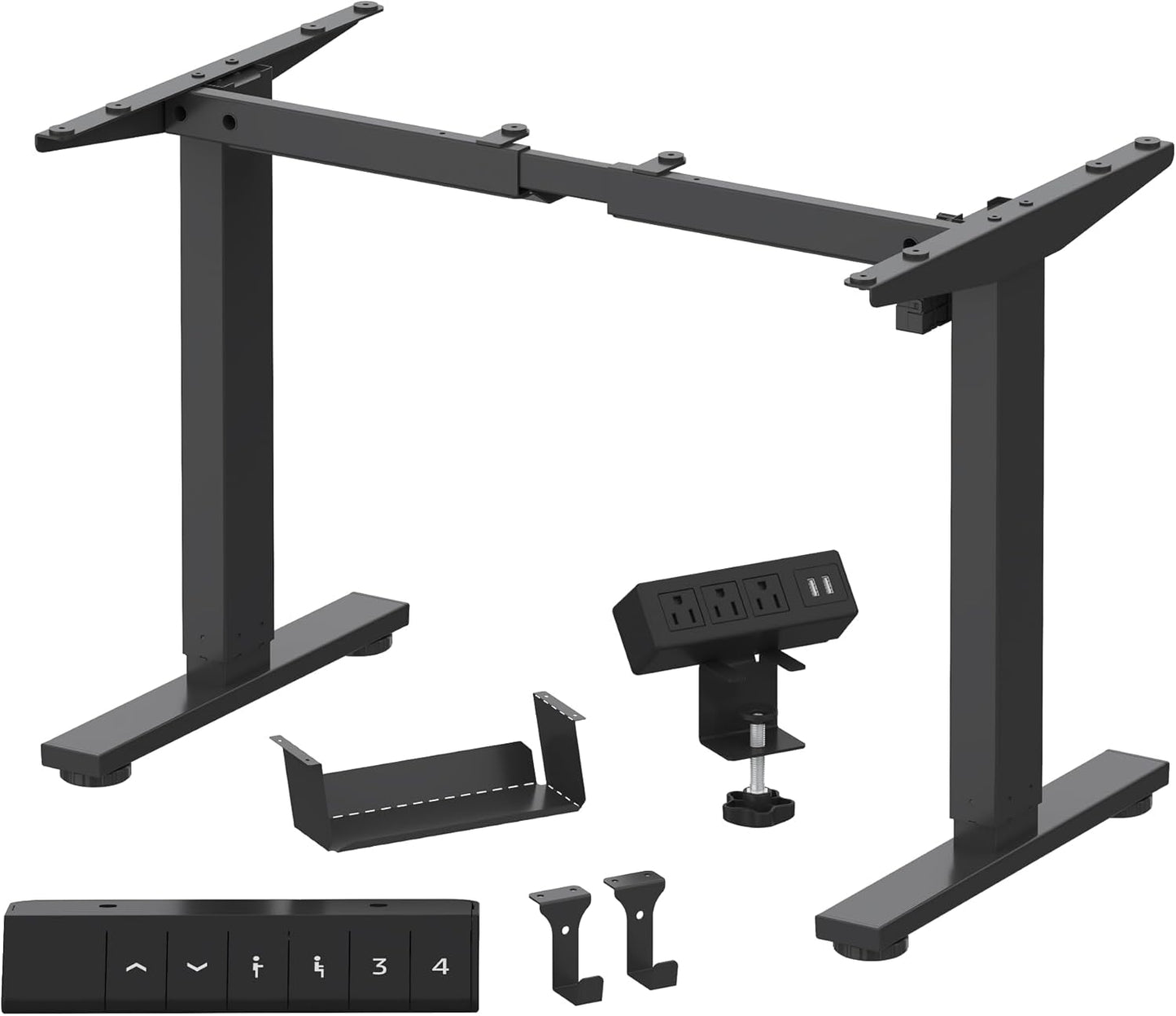 FLEXISPOT Standing Desk Frame with Clamp Power Strip and Cable Management Tray, Electric Sit Stand Desk Base with Memory Controller for Home and Office (Black Frame Only)