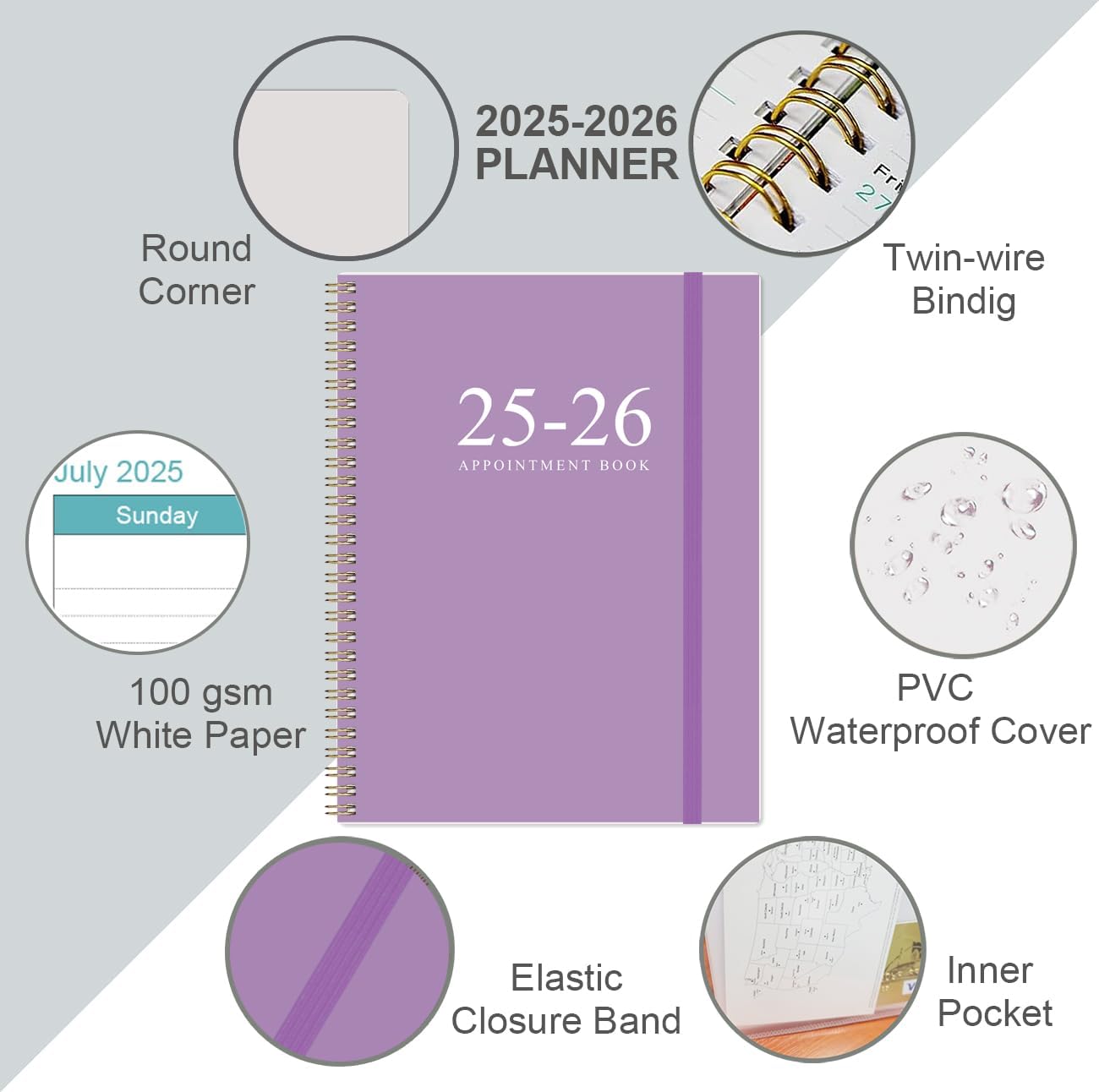 2025-2026 Appointment Book & Planner - 8.5" x 11" Daily Hourly Planner 2025-2026 from July 2025 - June 2026, Weekly Appointment Book with 30-Minute Interval, Purple