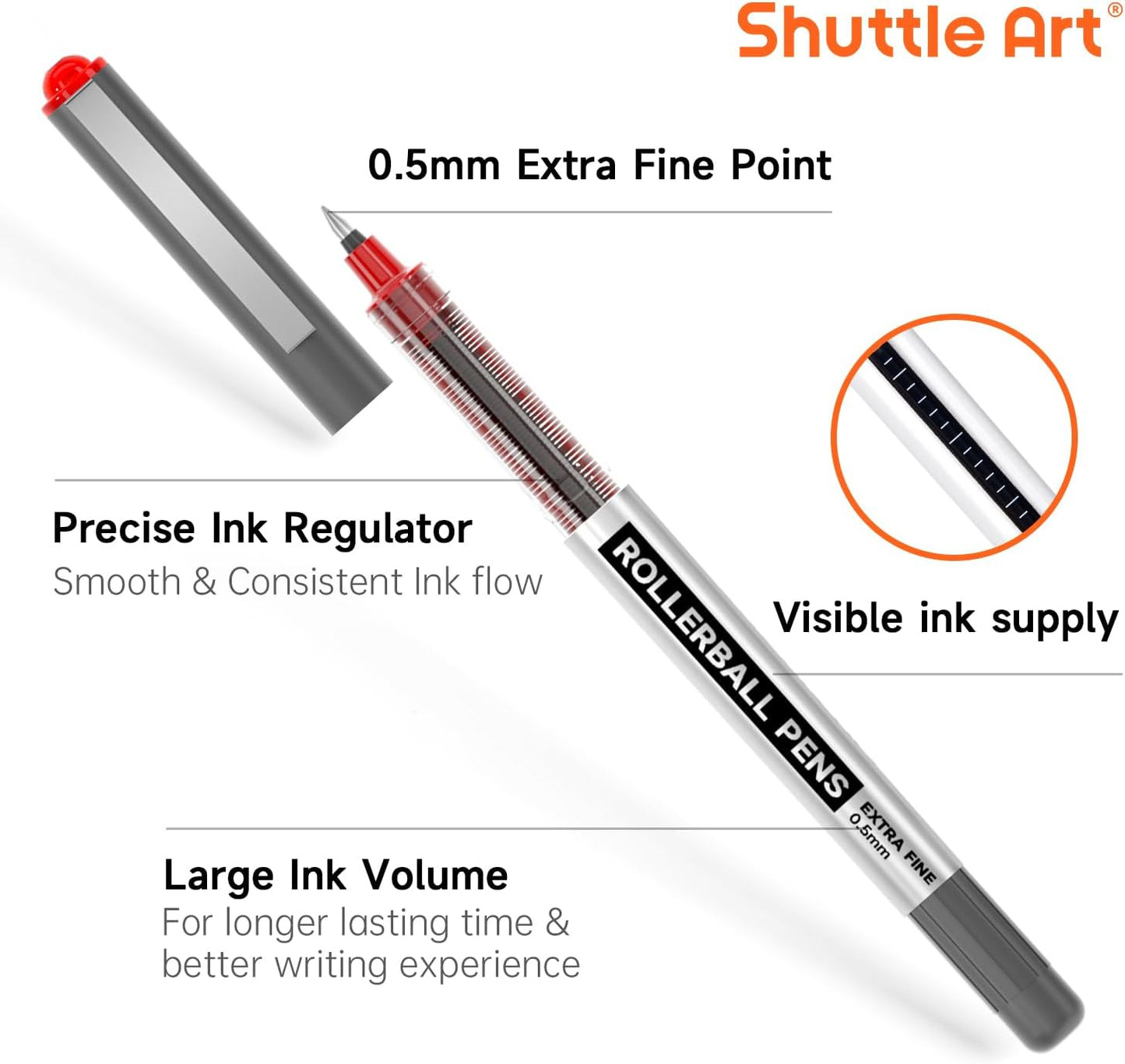 Shuttle Art RollerBall Pens, 25 Pack Red Fine Point Roller Ball Pens, 0.5mm Liquid Ink Pens for Writing Journaling Taking Notes School Office