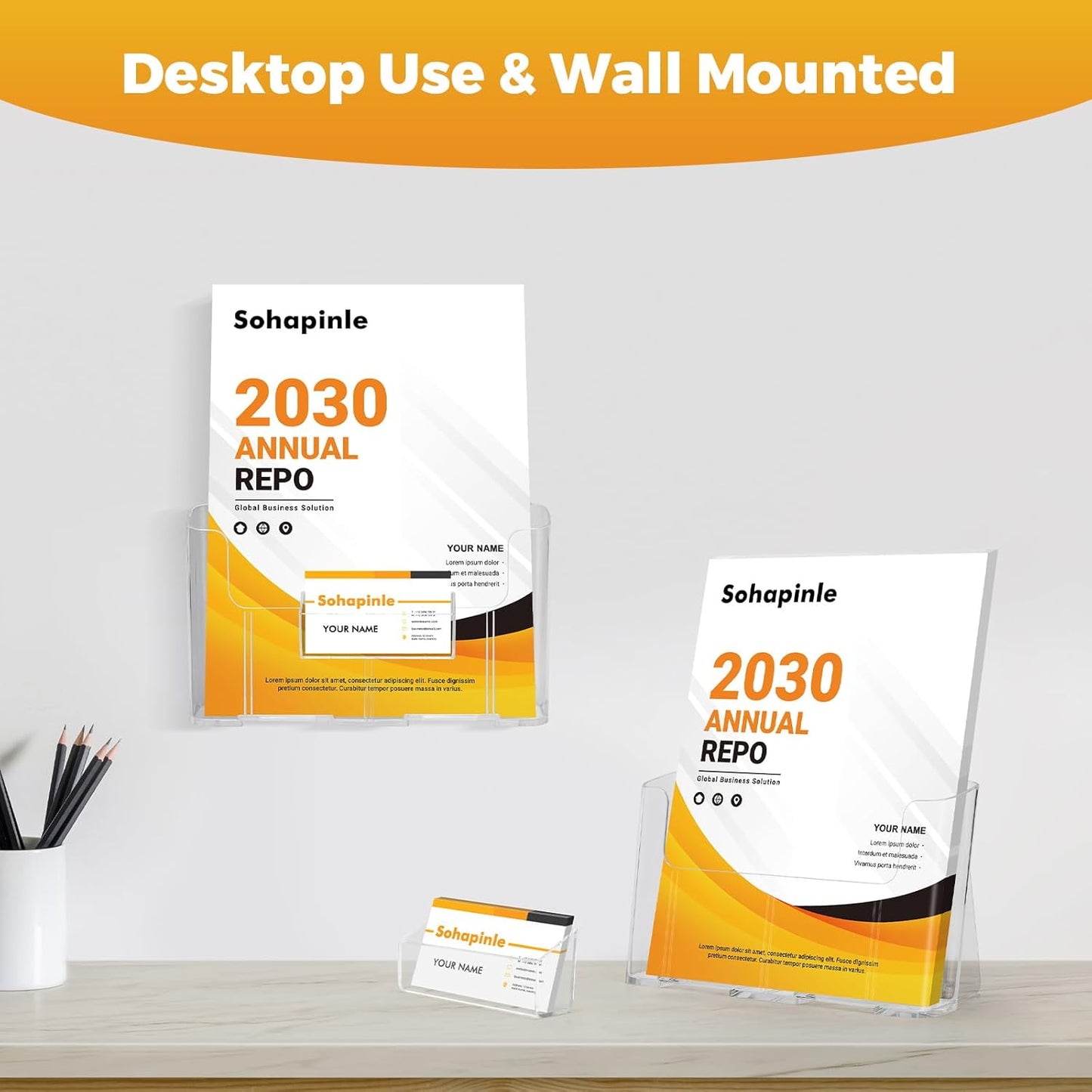 Acrylic Brochure Holder 8.5 x 11 inch 4 Pack Clear Literature Flyer Holders Plastic Rack Card Display Stand Thicker Countertop Organizer for Pamphlets Magazines Booklets Menus, Desk & Wall Mount