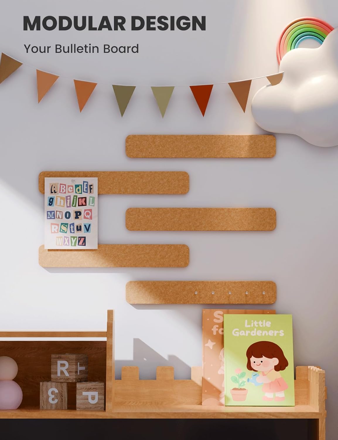 Cork Board Alternative Felt Strip Board 5-Pack 13"x2", Office Pin Board with 35 Push Pins, Adhesive Install for Bedroom Door & Home Office(Gold Bronze)