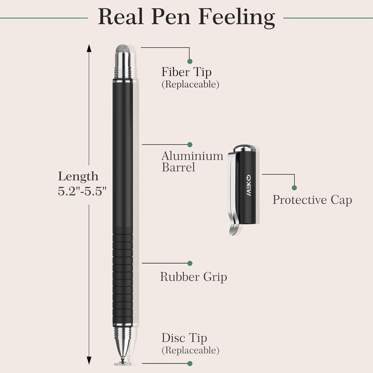 MEKO Universal Stylus,[2 in 1 Precision Series] Disc Stylus Touch Screen Pens for All Capacitive Touch Screens Cell Phones, Tablets, Laptops Bundle with 6 Replacement Tips - (2 Pcs, Black/Rose Gold)