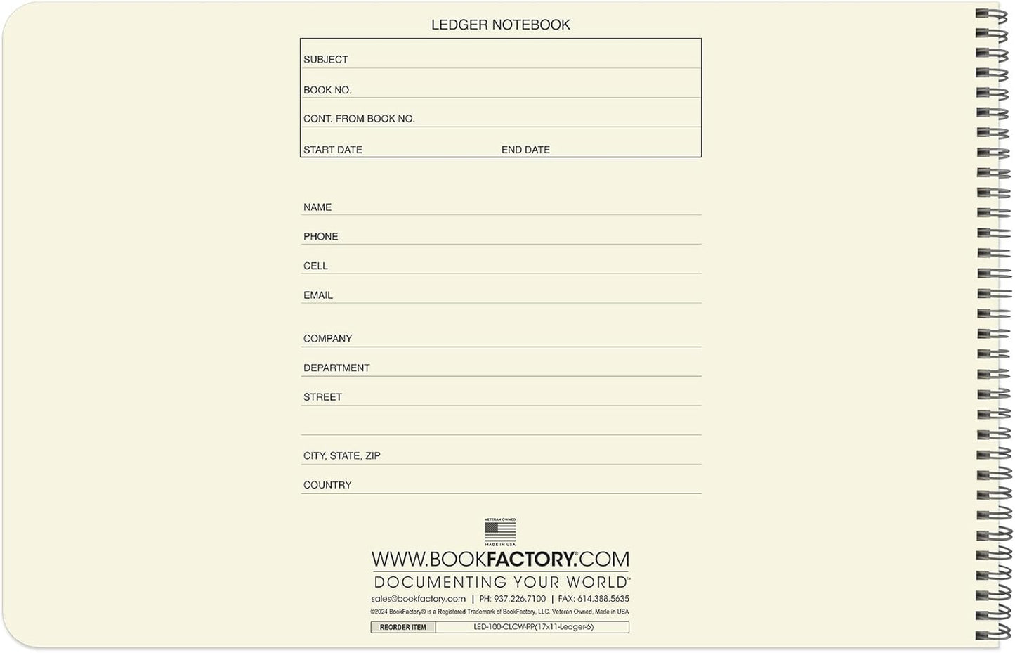 BookFactory Accounting Ledger Notebook/Large 6 Column Accounting Ledger Columnar (Six Columns) Log Book - 17'' x 11'', 100 Pages, Wire-O Landscape Format (LED-100-CLCW-PP(17x11-Ledger-6)-AX)