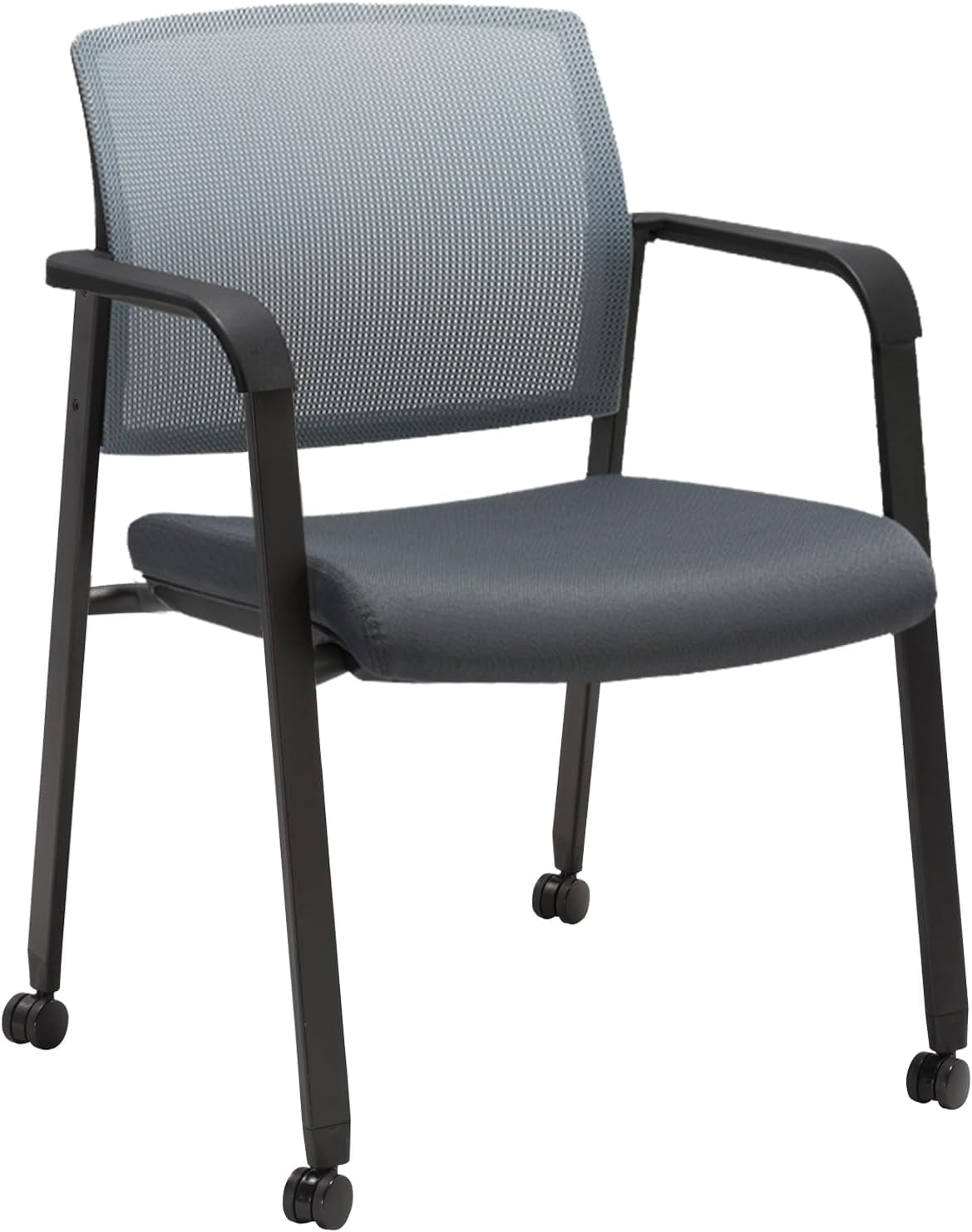 CLATINA Grey Waiting Room Chair with Wheels Mesh Back Stacking Arm Chairs with Upholstered Fabric Seat and Ergonomic Lumbar Support for Office School Church Guest Reception