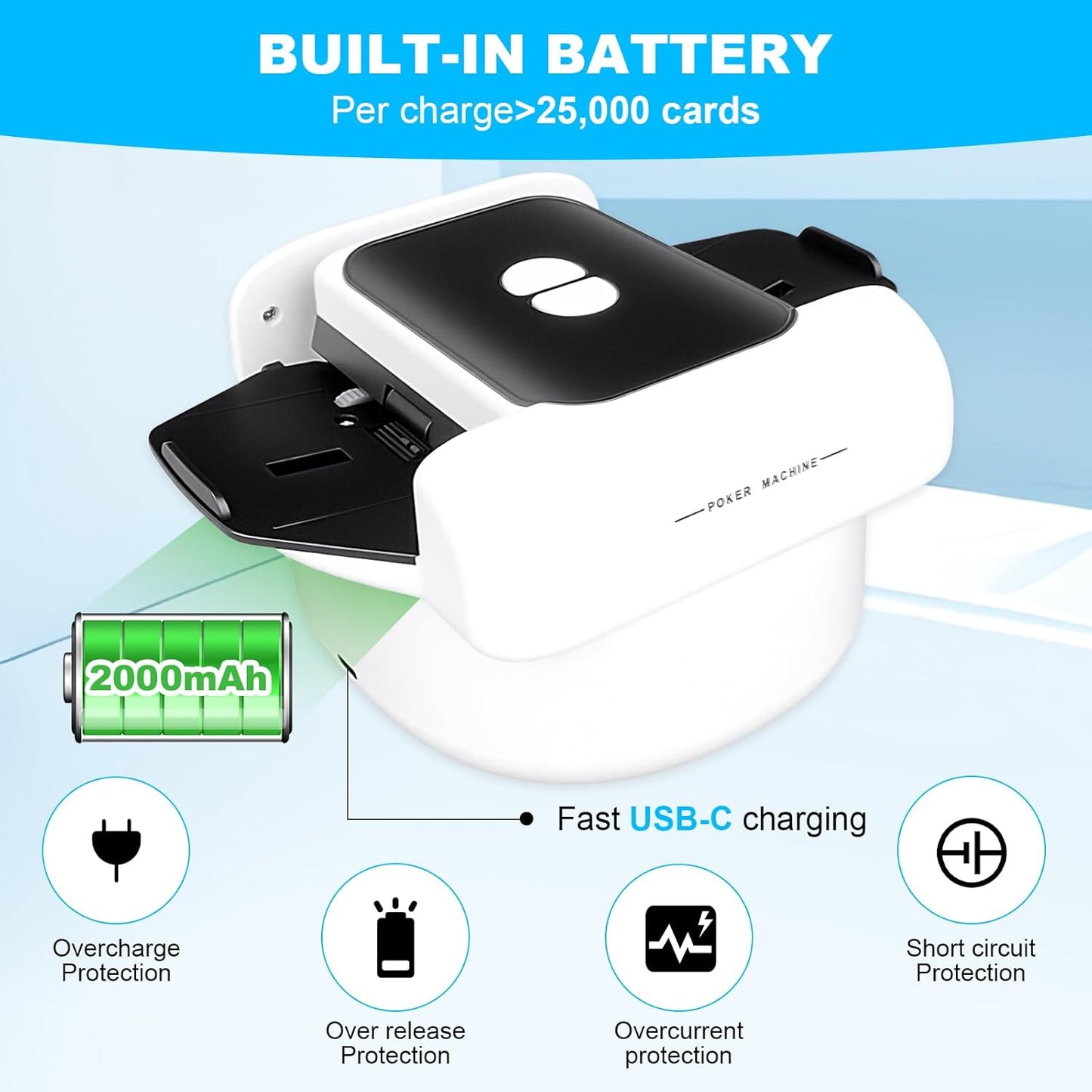 Card Shuffler - Rechargeable Low Noise Portable Automatic Shuffler for 1–2 Decks Compatible with UNO, Poker, Blackjack, Skip-Bo, Phase 10