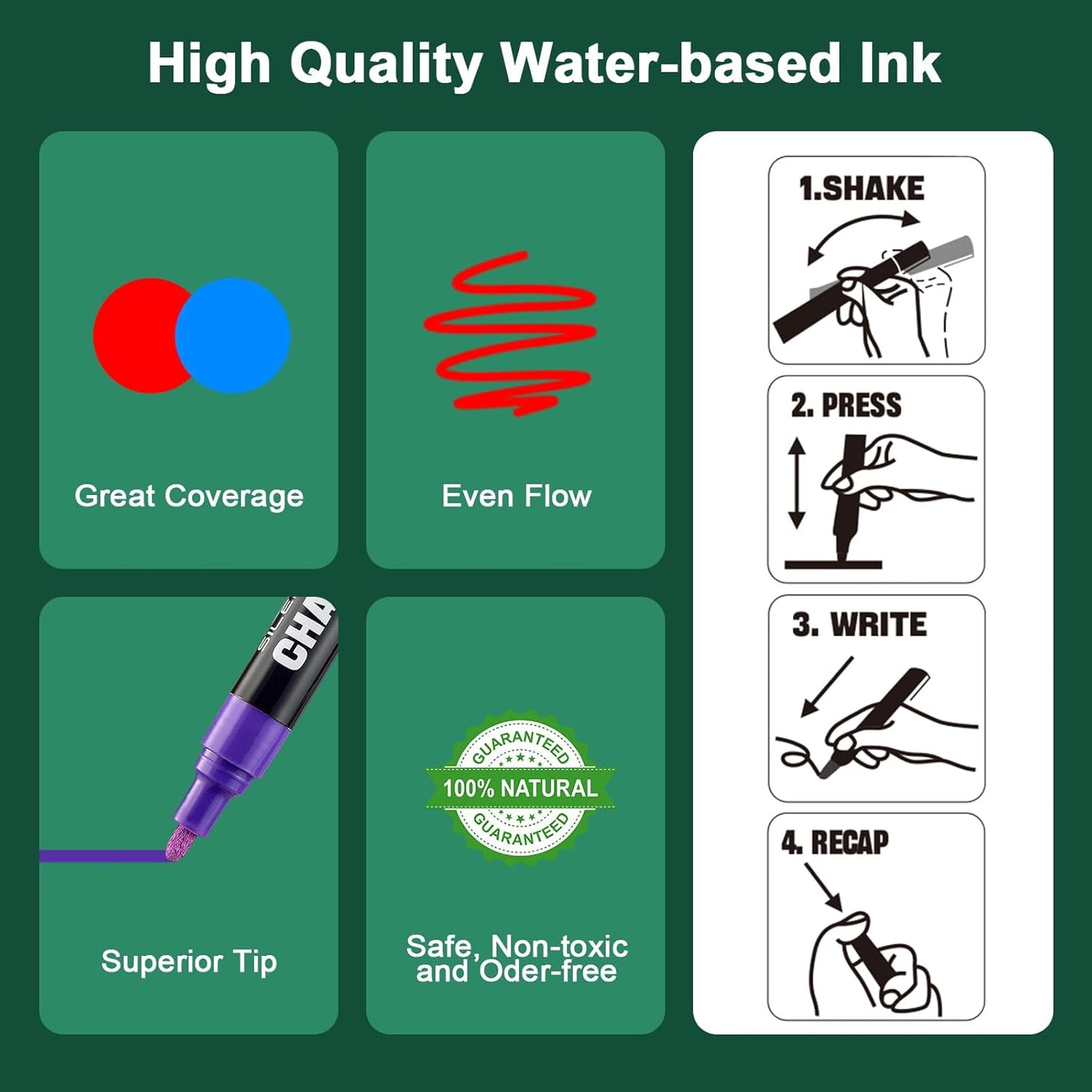 SILENART Chalk Markers - Vibrant 8 Pack - Dry Erase Markers Pen - Liquid Chalk Markers for Blackboard Chalk Board Windows Glass Acrylic Calendar Board - Erasable Chalk Marker (Orange)