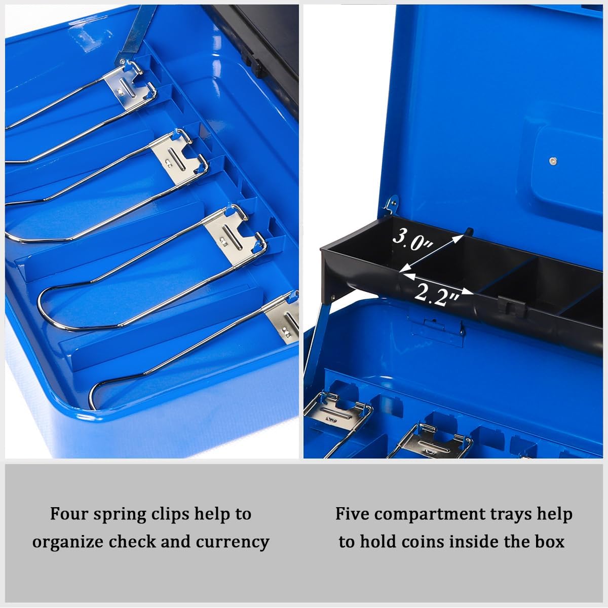 Jssmst Locking Large Metal Cash Box with Money Tray, Lock Money Box with Key, Blue, CB00513XL