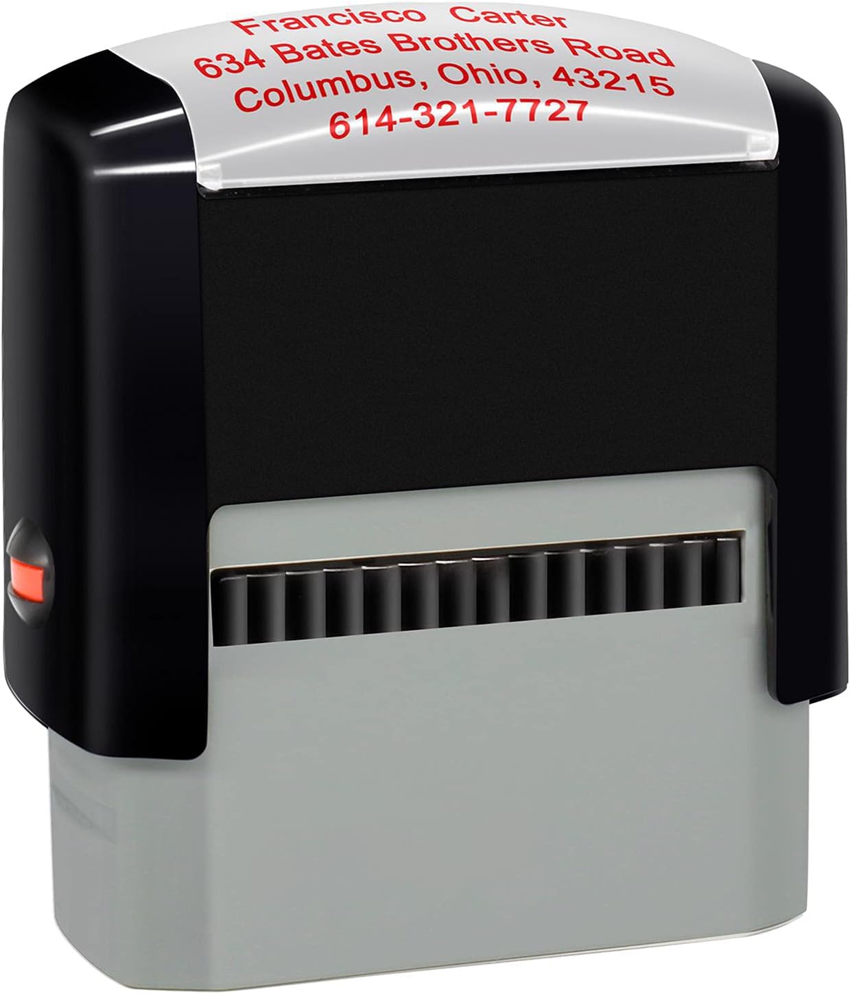 Personalized Stamp (47 x 18mm -4 Lines)- Custom Self Inking Rubber Stamps- Return Custom Address Stamp (Red)