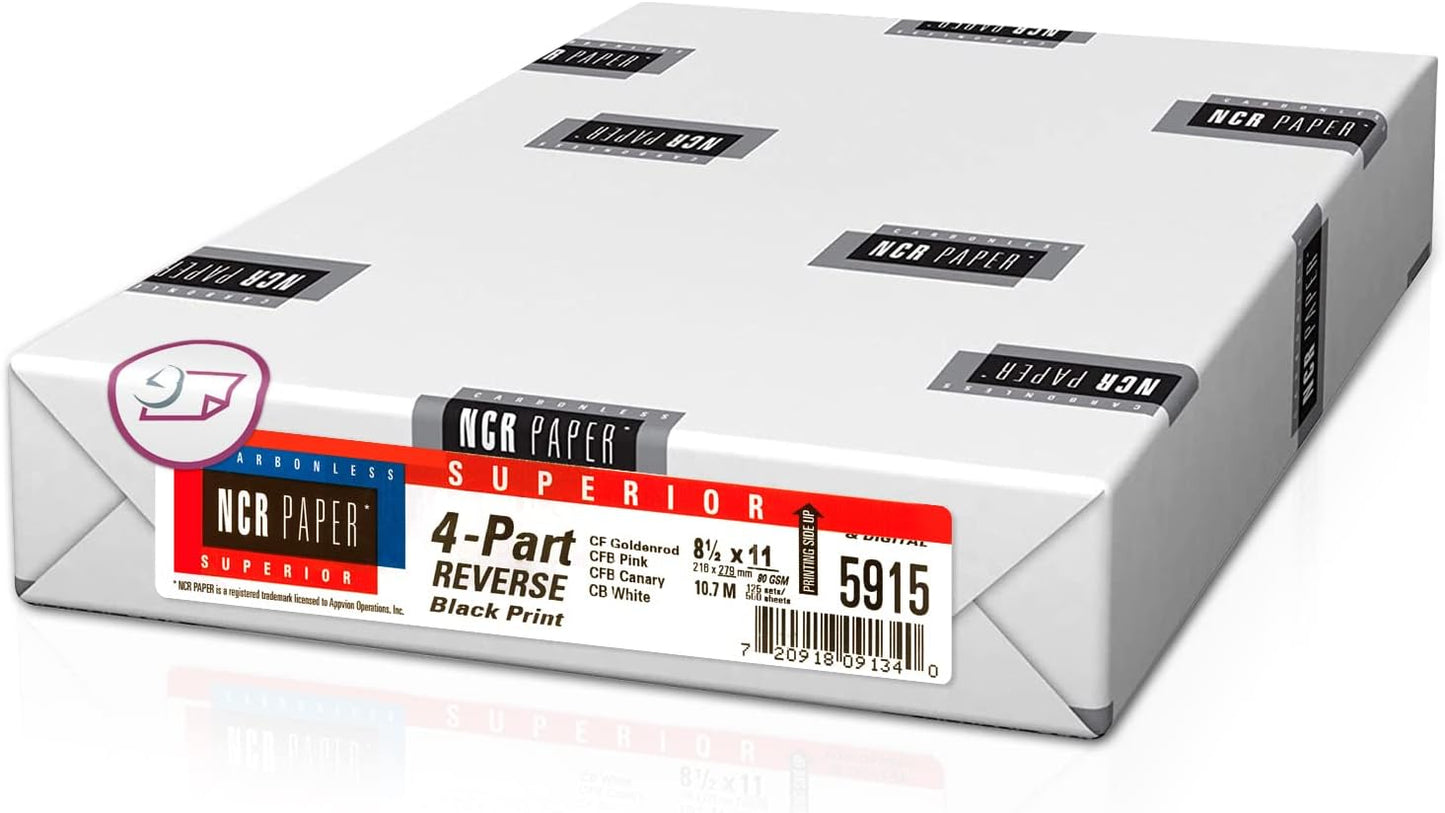 NextDayLabels - Superior Carbon-Less NCR, Pre Collated Paper, 500 Sheets Per Pack (8-1/2" x 11" 4 Part Reverse, 5915)