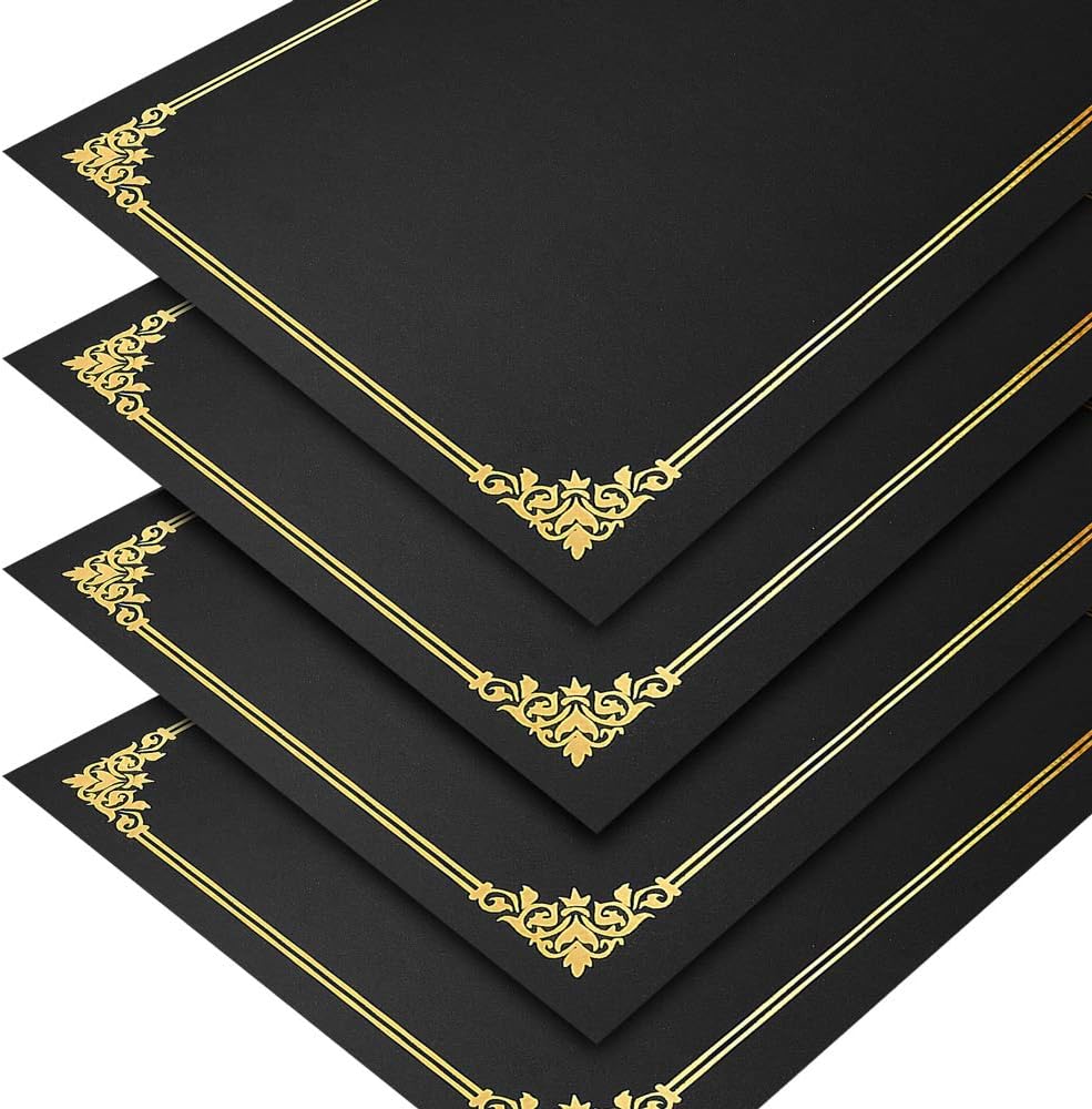 SUNEE Certificate Holders(Black, 50 Packs), Diploma Covers Gold Foil Border, for Letter Size 8.5x11 Certificates, Cardstock, Document Papers