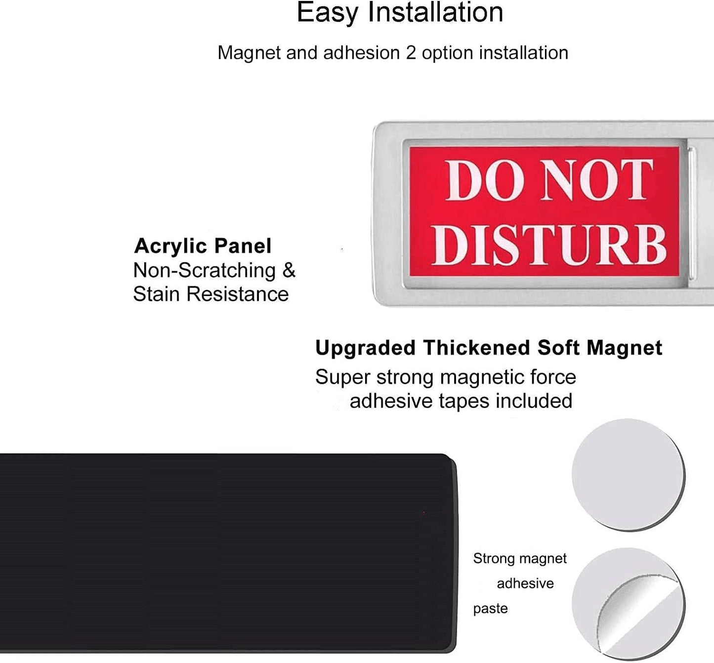 Magnetic Do Not Disturb Sign - Privacy Slider Door Hanger with Non-Scratch Surface, Reversible Indicator for Home Office, Restroom, Hotel, Hospital, Conference Room， 7"x2" Silver.