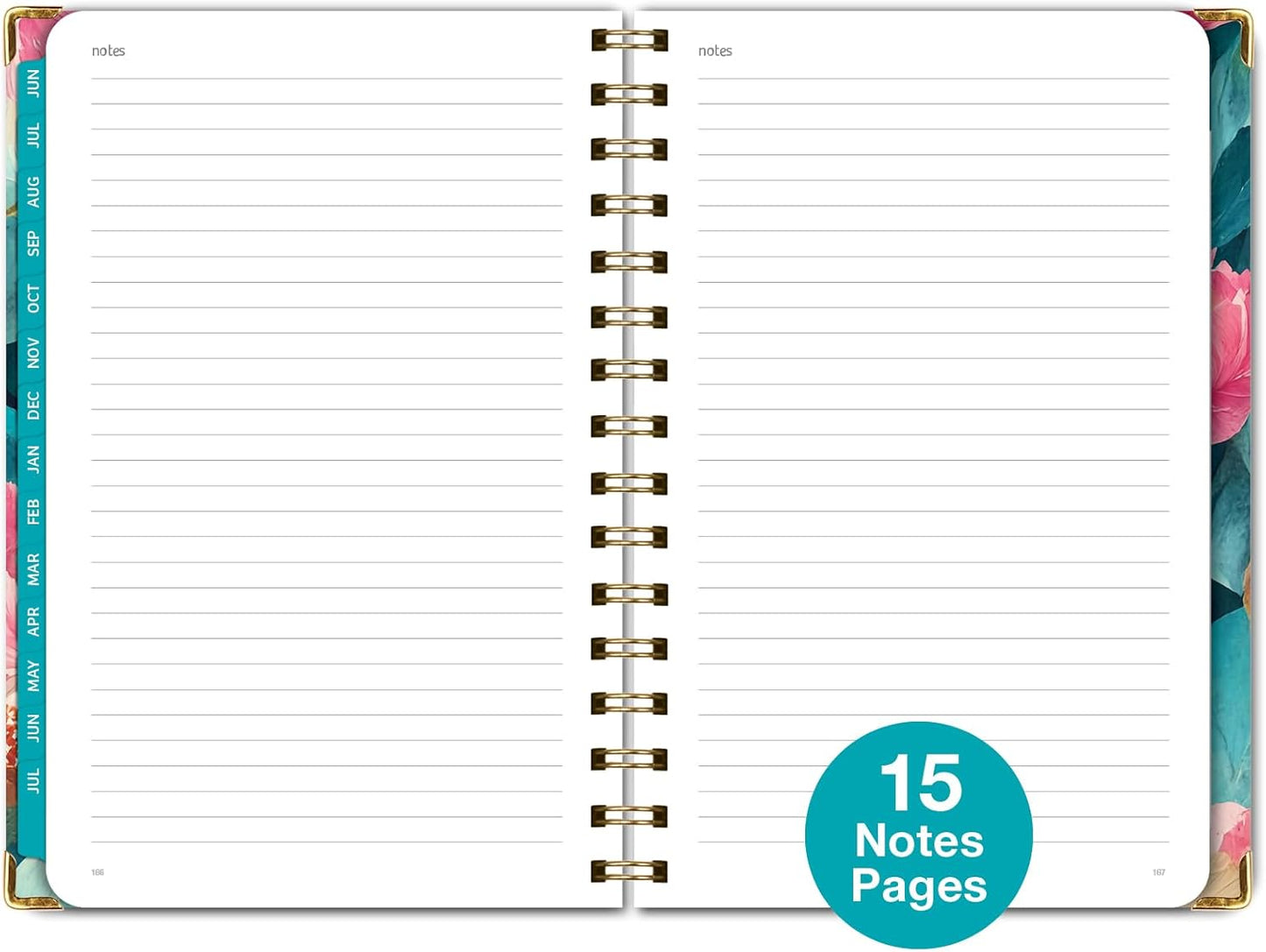 HARDCOVER Academic Year 2025-2026 Planner: (June 2025 Through July 2026) 5.5"x8" Daily Weekly Monthly Planner Yearly Agenda. Bookmark, Pocket Folder and Sticky Note Set (Teal Floral)