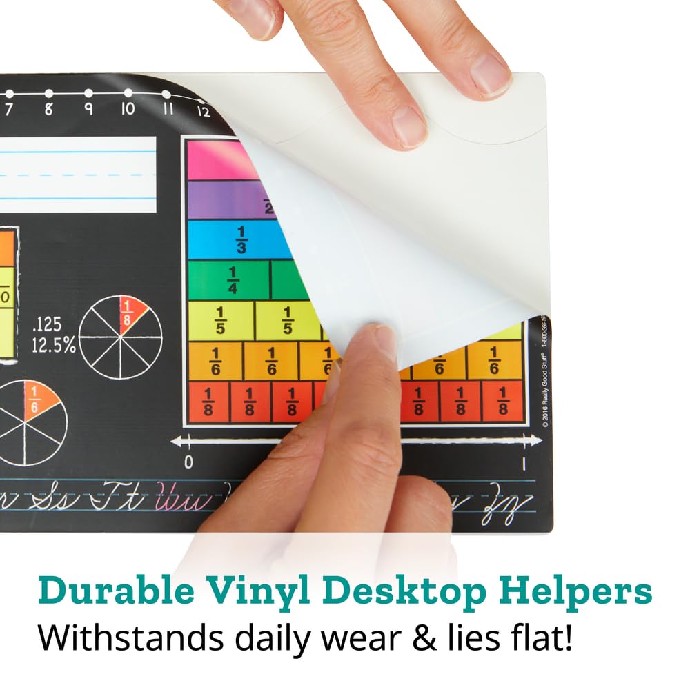 Really Good Stuff 24PK Zaner-Bloser Self-Adhesive Vinyl Desktop Reference Nameplate with Numbers, Grid, Shapes, Money-Traditional Manuscript Name Tags