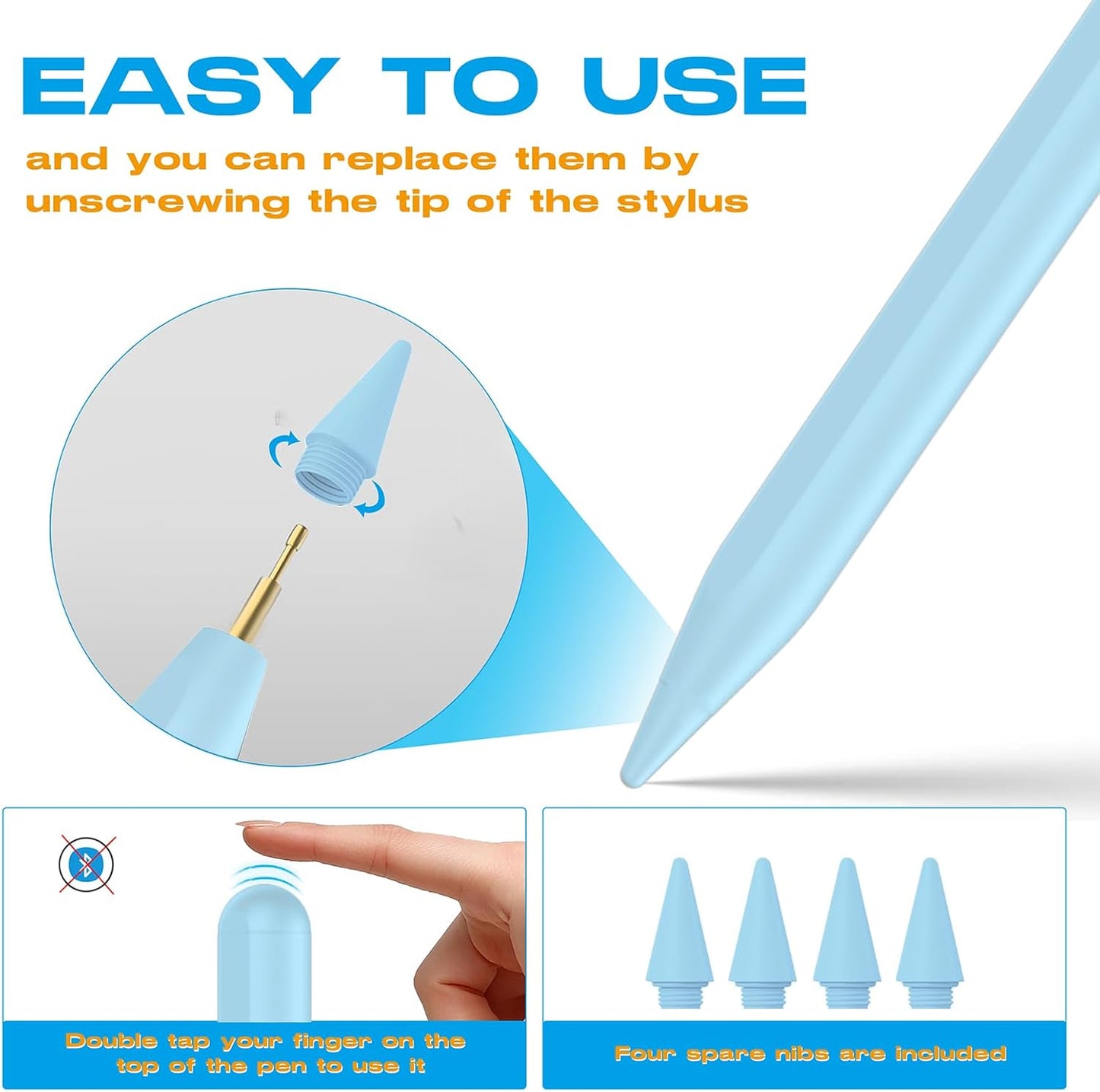 Stylus Pen for iPad 2018-2025, 20Mins Fast Charge for Apple Pencil with Tilt & Palm Rejection, Active Pens Compatible with iPad 6th-10th/A16, Pro 13"/12.9/11”M4, Air 3/4/5/M2/M3, Mini 5/6 -Blue