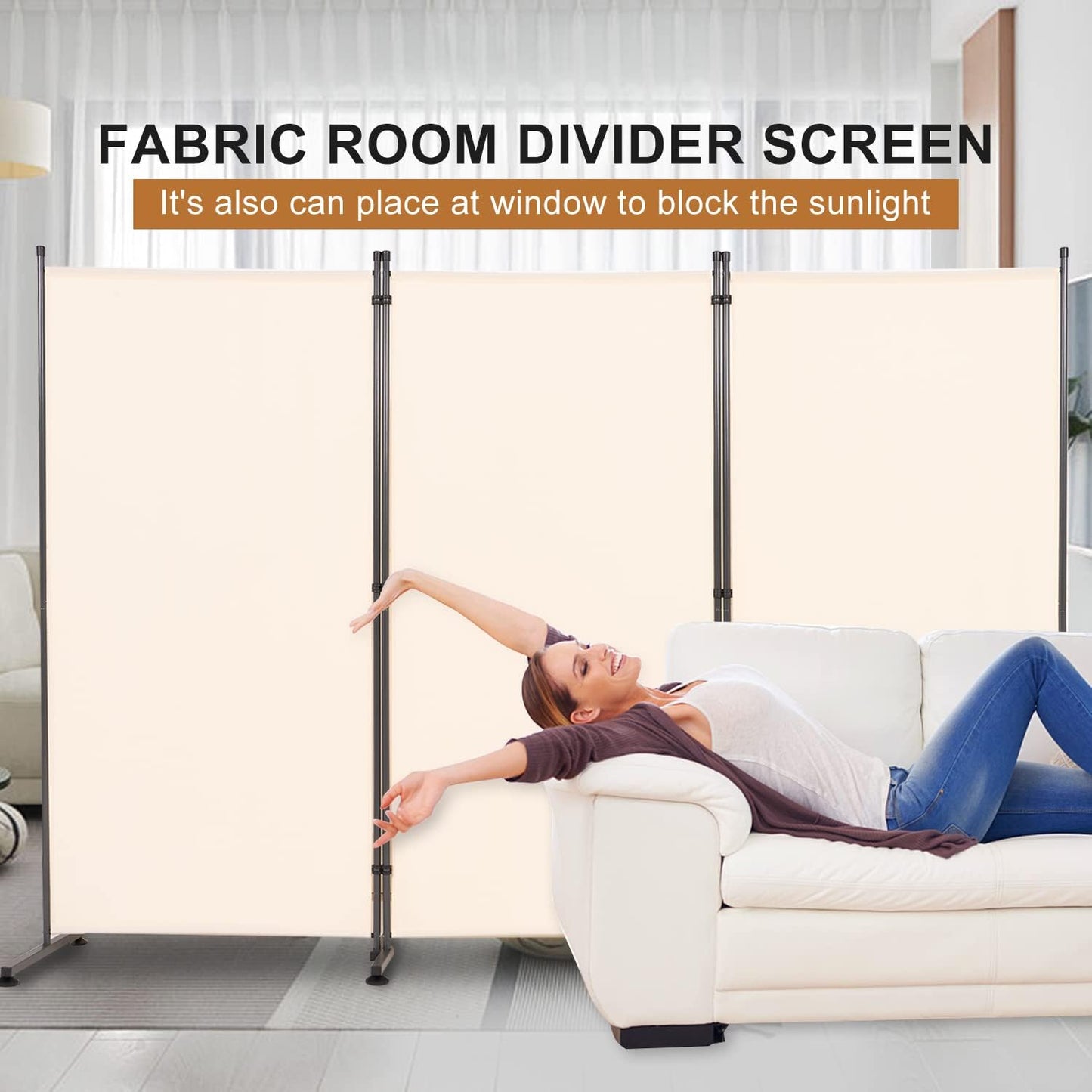 Room Divider 6FT Folding Privacy Screens, 3 Panel Partition Room Dividers w/Freestanding Design, Portable Wall Divider for Room Separtation, Fabric Screen Panel for Home Office Dorm School Cream
