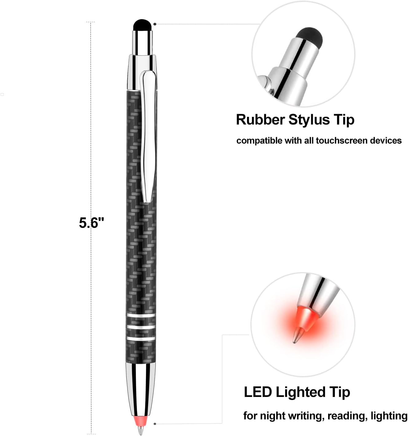 Glovion Lighted Tip Pen with Stylus 3-in-1 - LED Penlight Light Up Pen Light Ballpoint Pen with Light for Writing in The Dark - Pack of 3 - Red/Blue/White Light - GL006