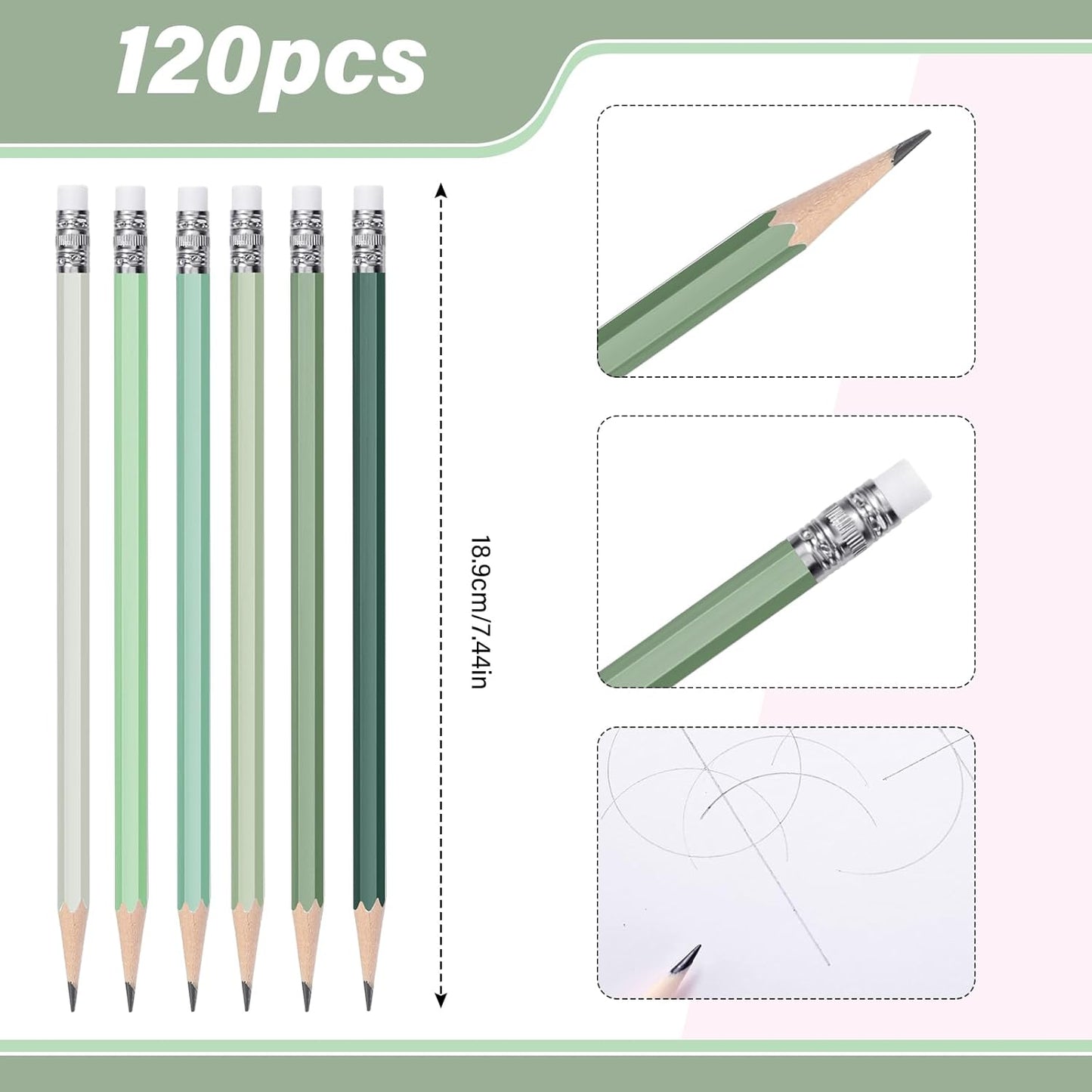 TecUnite 120 Pcs #2 HB Pencils with Eraser No 2 Unsharpened Wooden Hexagonal Pencils for Adults Gifts for School Exam art Learning Office Sketching(Green Series)