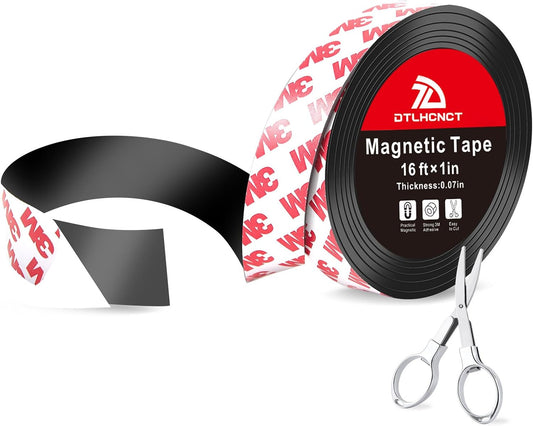 Magnetic Tape - 16 ft x 1 inch Magnet Strip Tape Roll with Strong Adhesive Backing,Magnetic Strip for Kitchen, Office, School Organization, Whiteboards,Fridge(0.07" Thick)