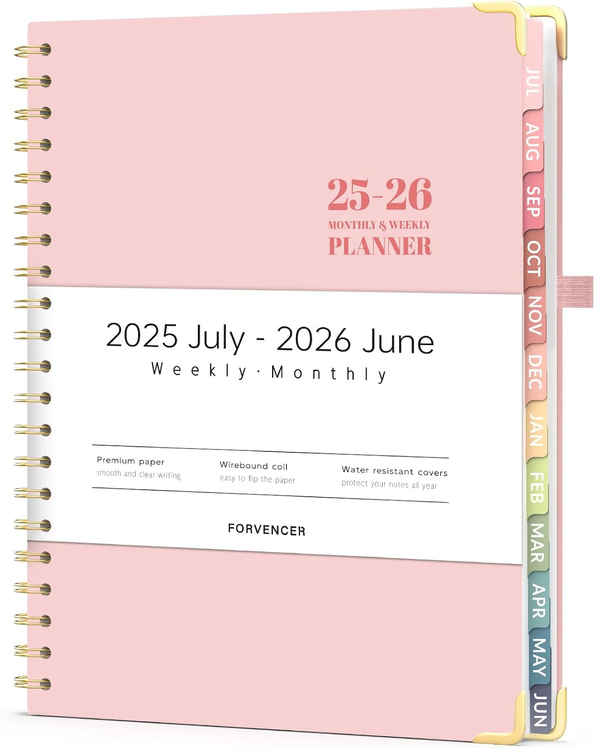 Forvencer Planner 2025-2026 for Women, Academic Year Monthly and Weekly Calendar Planner, July 2025 - Jun 2026, Hardcover Student Teacher Planner Agenda Book with Tabs, 8.5" x 11", Pink