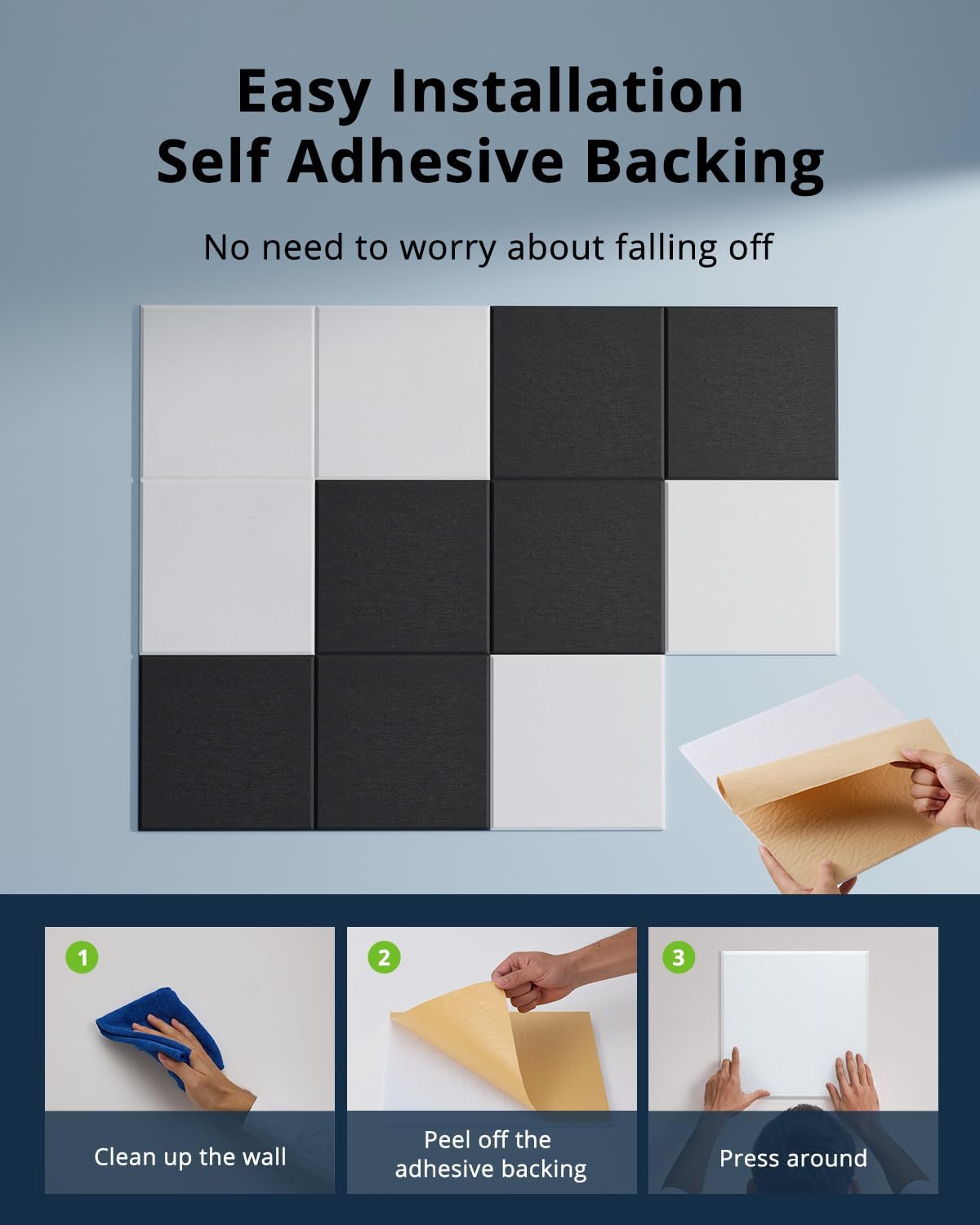 12 Pack Acoustic Panels Square Soundproof Wall Panels 12"X12"X0.4" Self-adhesive Sound Proof Panels for Walls High Density Acoustic Foam Panels for Home, Door, Office, Reccording Studio Black