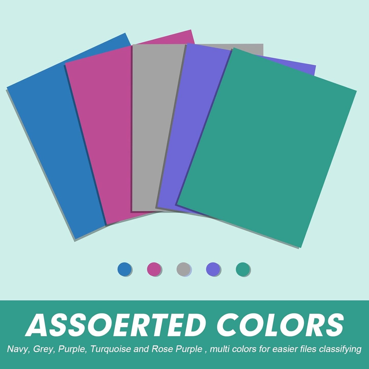 Two Pocket Folders, RAZCC 50 Pack 2 Pocket Folders Fit Letter Size Paper, Paper Folders with Pockets for School Office Business Home, Assorted 5 Colors