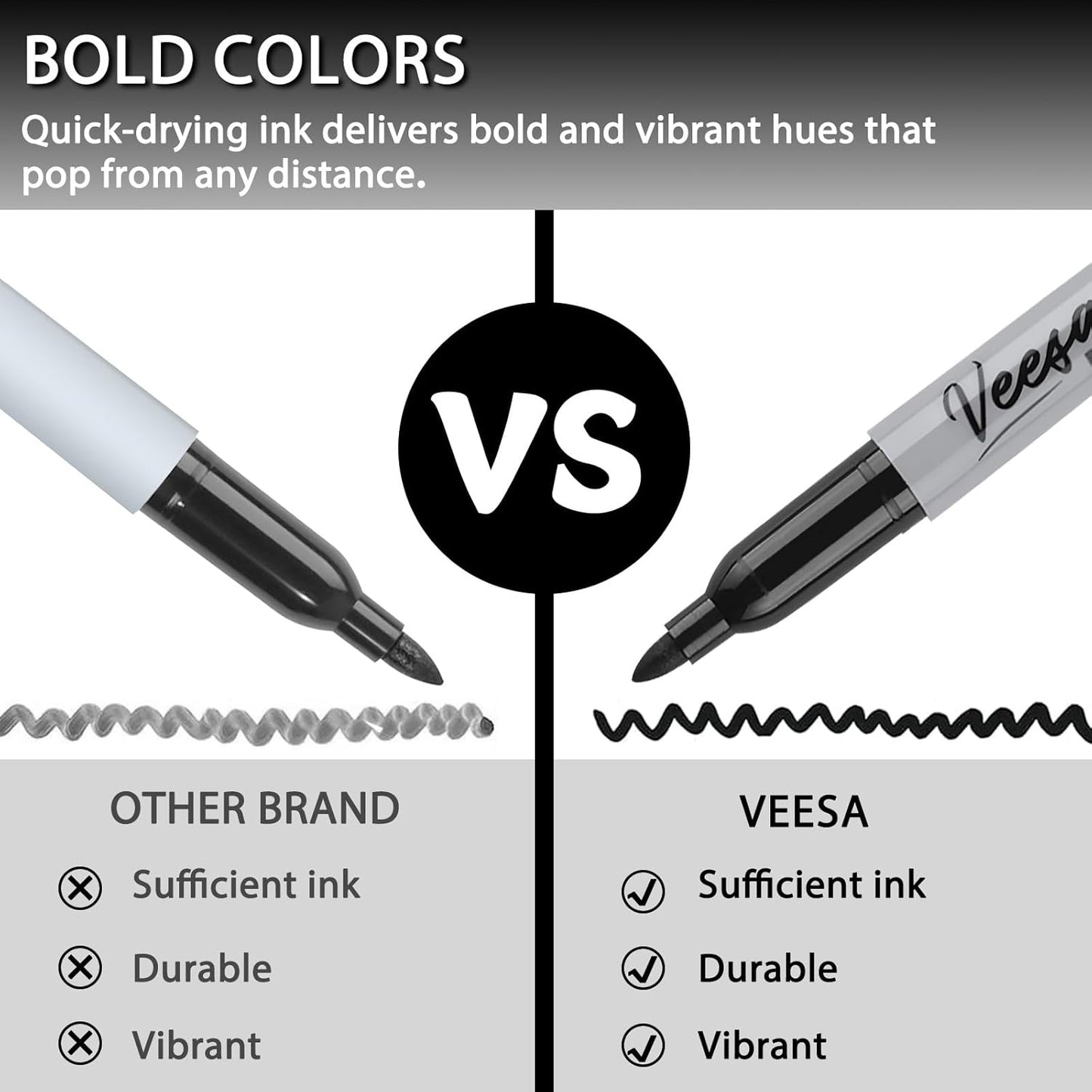 VEESA Dry Erase Markers Black, Fine Tip, 75 Count Low-Odor Whiteboard Marker Pens, Back to School Supplies, Office Series