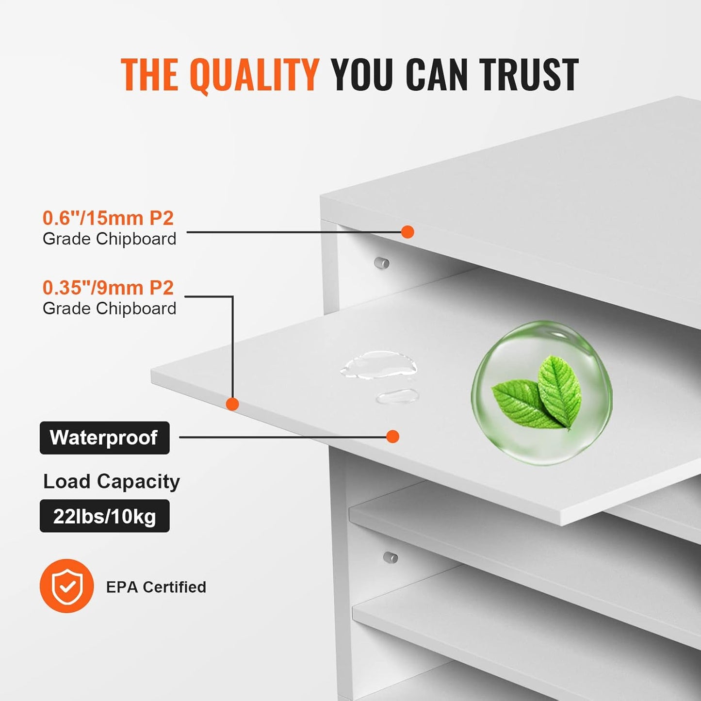 VEVOR Literature Organizers, 5 Compartments Office Mailbox with Adjustable Shelves, Wood Literature Sorter 13.9x12x13 inches for Office, Home, Classroom, Mailrooms Organization, EPA Certified, White