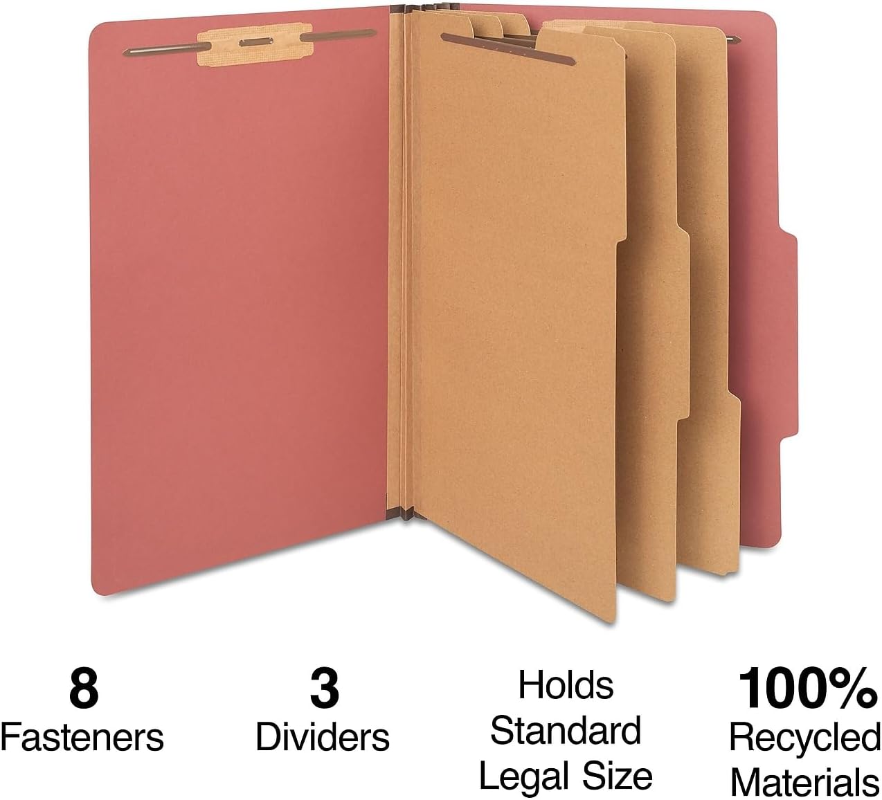 Staples Pressboard Classification Folder, 3-Dividers, 3.5-inch Expansion, Legal Size, Brick Red, 40/Carton (ST614419/6144VS)