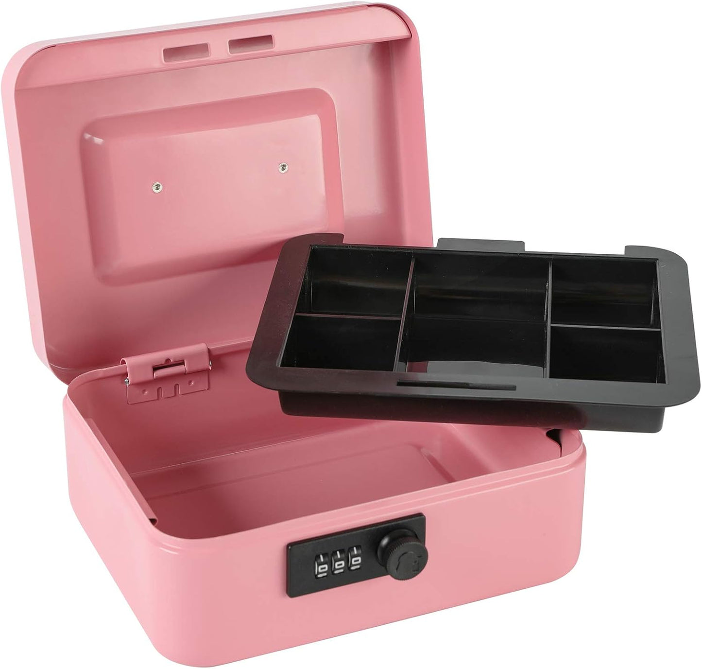 xydled Steel Cash Box Safe with Combination Lock,Money Safe Box with Removable Coin Tray,Medium,7.87"x 6.30"x 3.54",Pink