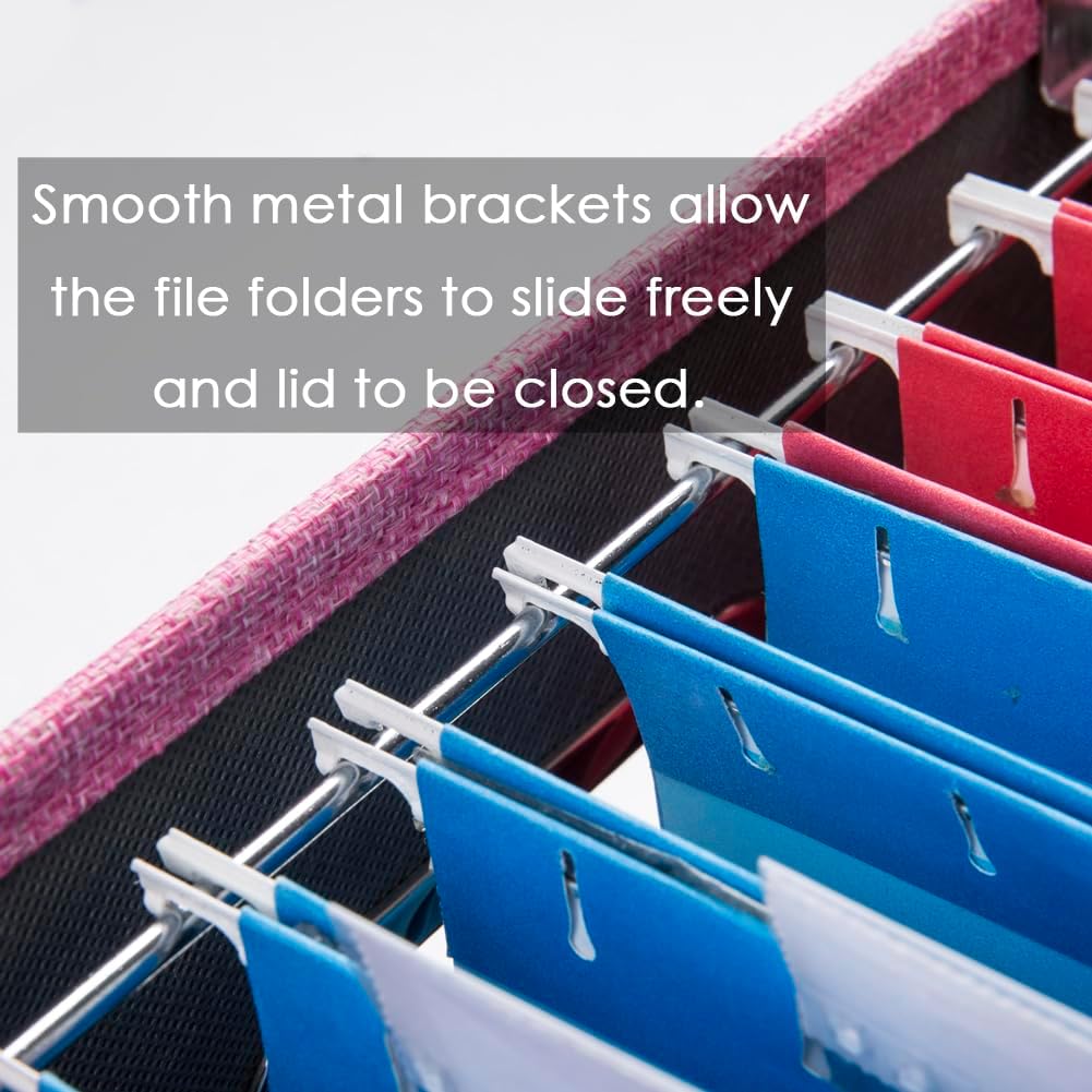 PRANDOM File Organizer Box - Set of 2 Collapsible Decorative Linen Filing Storage Hanging File Folders with Lids Office Cabinet Letter Size Pink (14x9.3x10.8 inch)