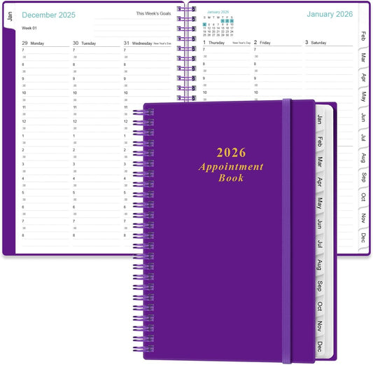 2026 Appointment Book & Planner - 2026 Daily Hourly Planner from January 2026 - December 2026, Weekly Appointment Book with 30-Minute Interval, Medium 6.4" x 8.5", Purple-B