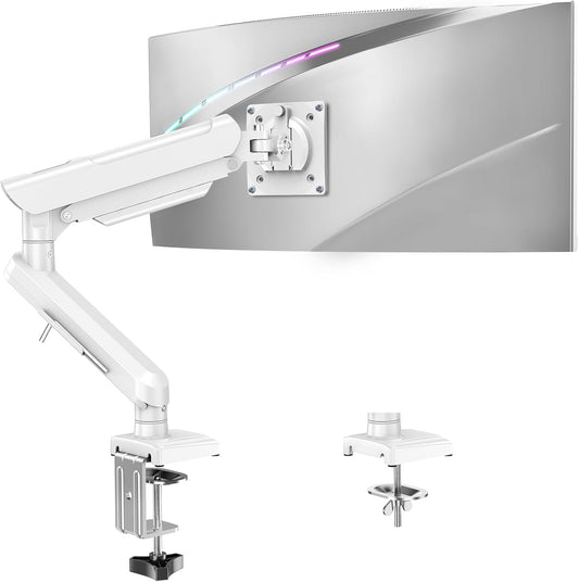 Single Monitor Mount for 32 27 24 22 inch Screen, Gas Spring Arm Holds 4.4-22 lbs, Monitor Desk Mount, Gaming & Home Office Use, VESA 75x75mm & 100x100mm, Freelift Pro White