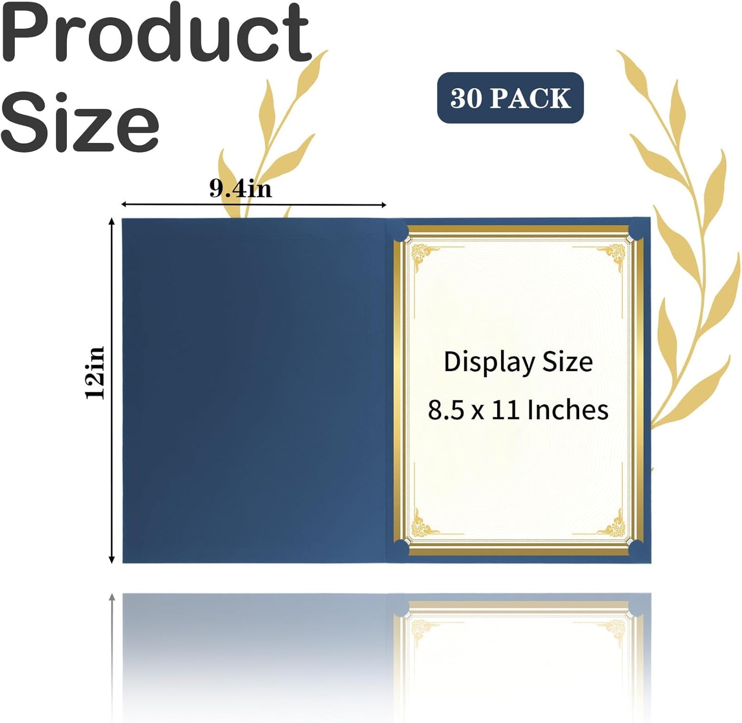 30 Packs Certificate Holders, Navy Blue Certificate Covers, Diploma Holders, Certificate Folders with Gold Foil Border for Letter Size 8.5" x 11" Certificates, Diploma, Documents, Award Cover