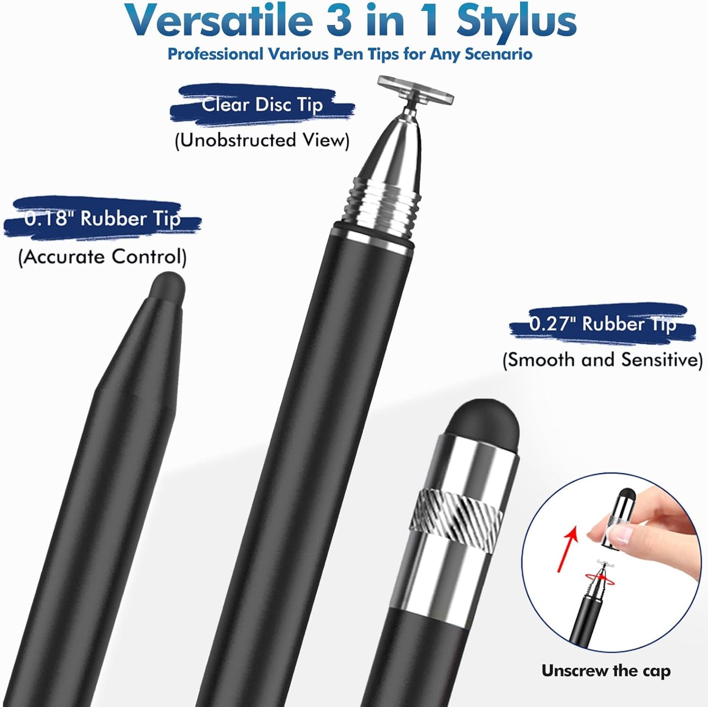 Stylus Pen for Touchscreen, 3-in-1 Rubber Disc Stylus, High Sensitivity and Precision, Universal Stylus Pen Compatible for Ipad,iPhone Android Kindle All Capacitive Tablets