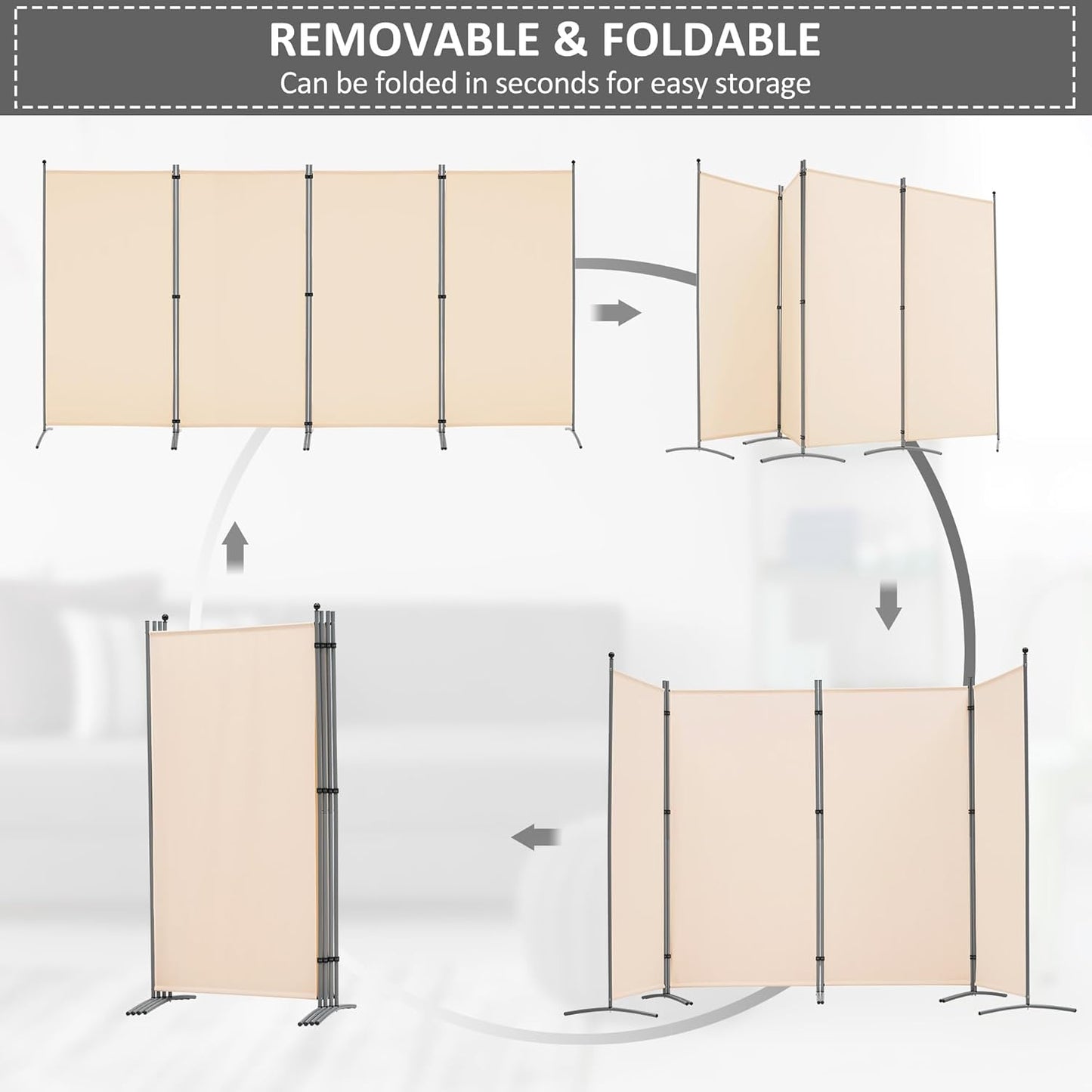 Spurgehom 4 Panel Room Divider Folding Privacy Screen, Freestanding Fabric Partition Portable Room Partition Wall Dividers for Home Office Room Restaurant, 136" W X 72" H (Beige)
