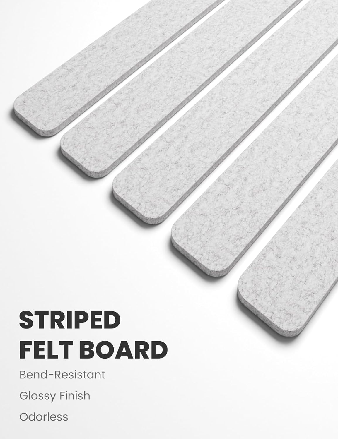 Cork Board Alternative Felt Strip Board 5-Pack 13"x2", Office Pin Board with 35 Push Pins, Adhesive Install for Bedroom Door & Home Office(Marble Gray)