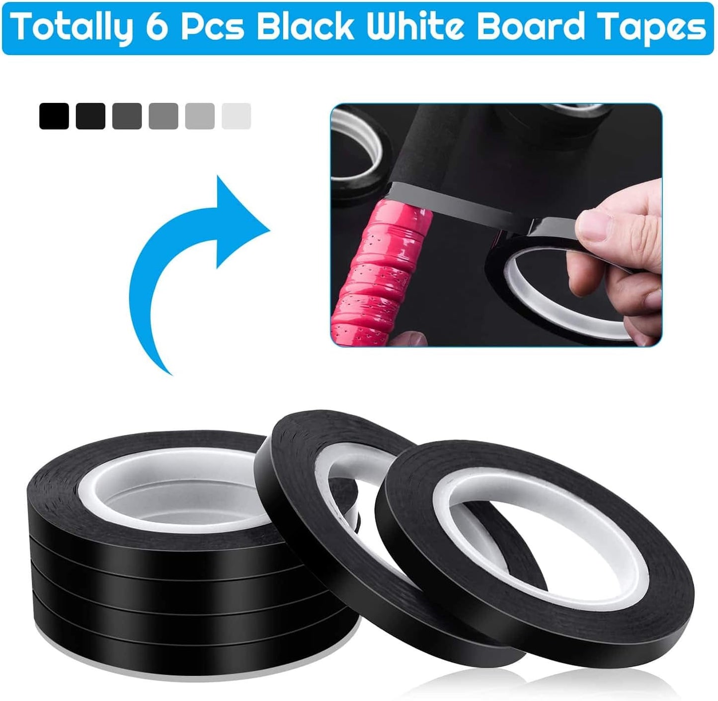 Audab 6 Rolls 1/4 Pinstripe Tape Vinyl Chart /White Board Tape Lines Dry Erase Whiteboard Thin Tape Pinstriping Graphic Grid Marking Tape