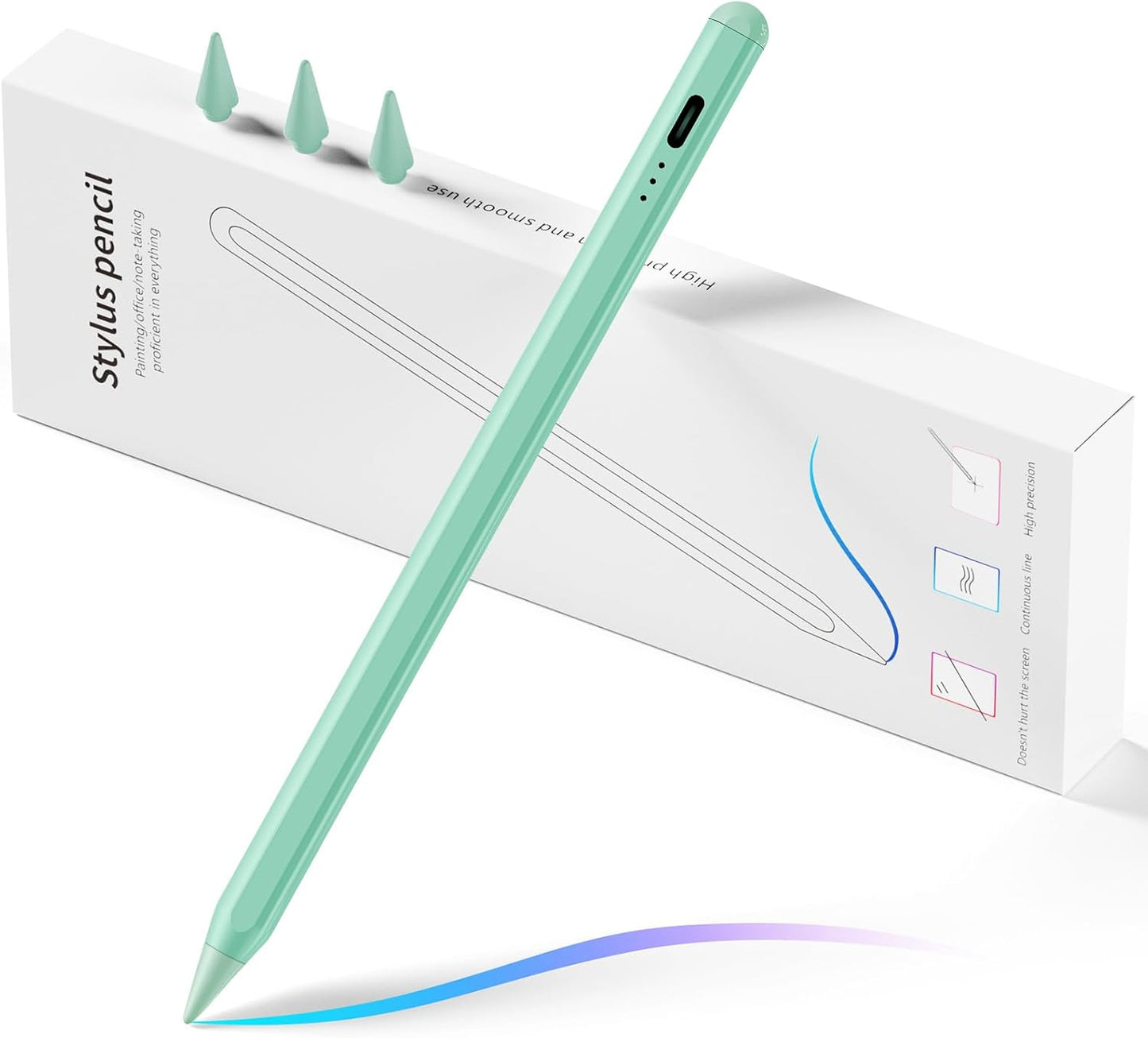 Stylus Pen for iPad, Fast Charging Pencil for Pad with Palm Rejection, Tilt Sensitivity for iPad 6-10, Pro 11"/12.9"/M4, Air 3/4/5/M2, Mini 5/6, Green