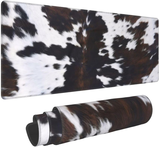Gaming Mouse Pad, Large Non-Slip Rubber Base Mousepad, Keyboard Mouse Mat, Desk Pad with Stitched Edges, 31.5x11.8inch, Cowhide-Textured Pattern