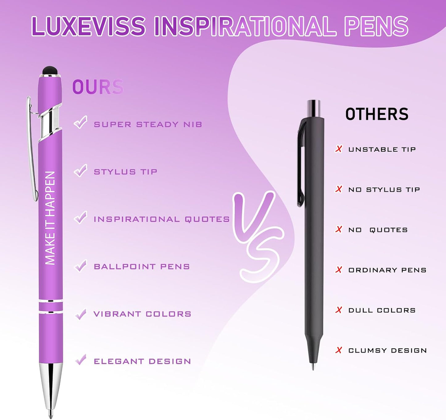 20 Pcs Inspirational Pens Bulk - Motivational Ink Ballpoint Pen with Quotes Stylus Tip Nurse Gifts for School Coworkers Office Supplies Black Ink